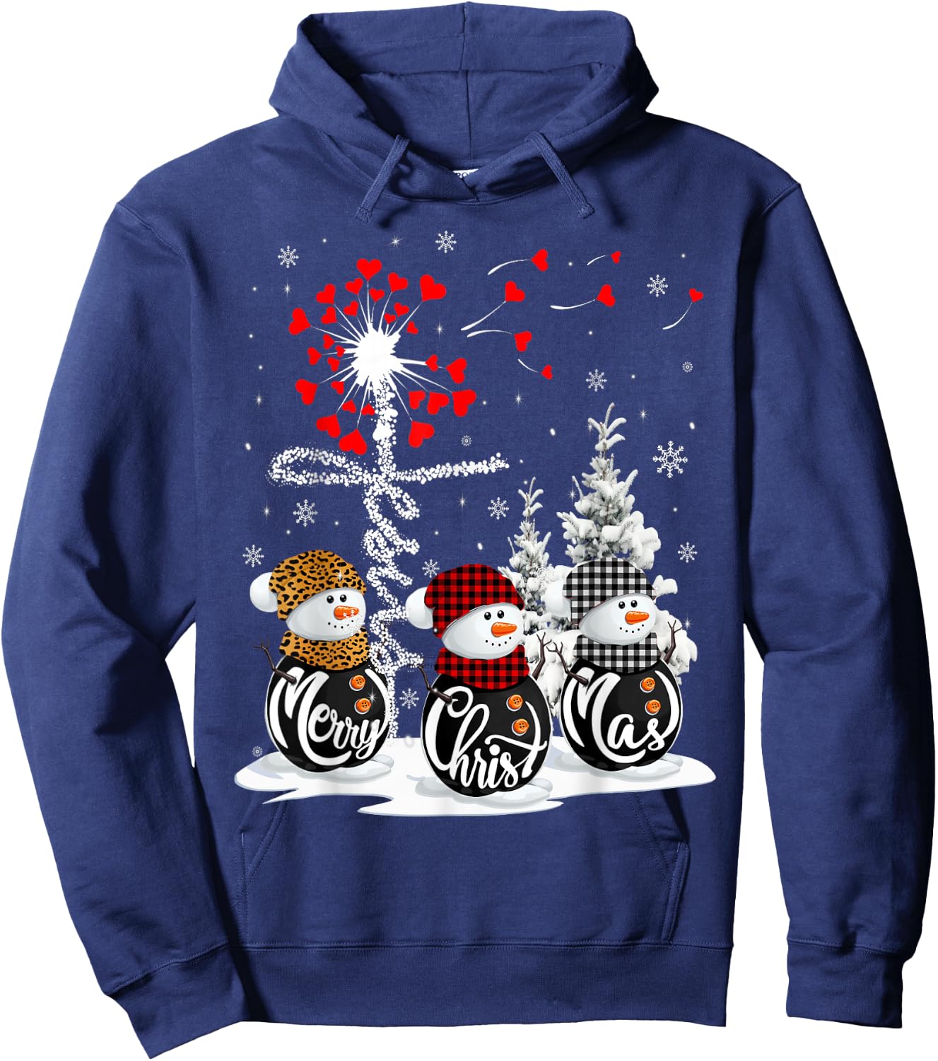 Merry Christmas Snowman Leopard Buffalo Red Plaid Men Women Hoodie - Hoodie | Navy
