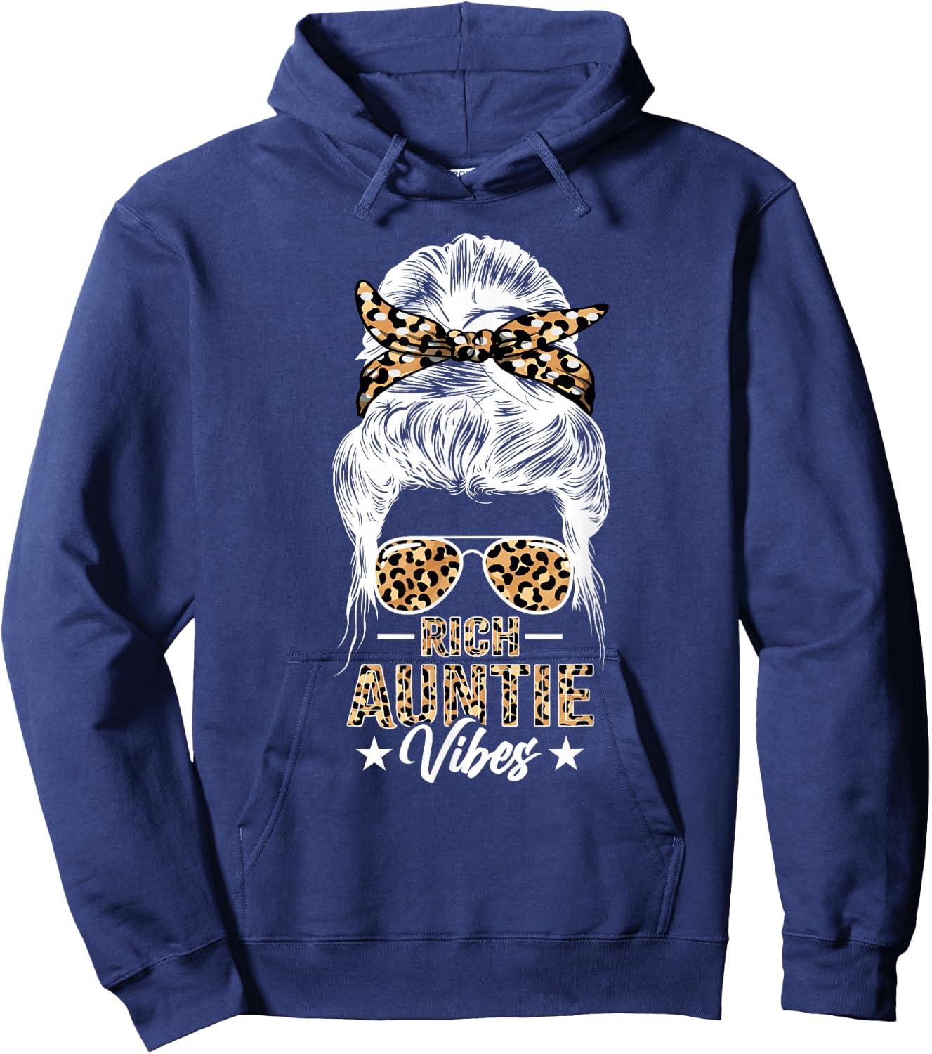 Rich Auntie Vibes - Funny Leopard Messy Bun Auntie Aunt Hoodie - Hoodie | Navy