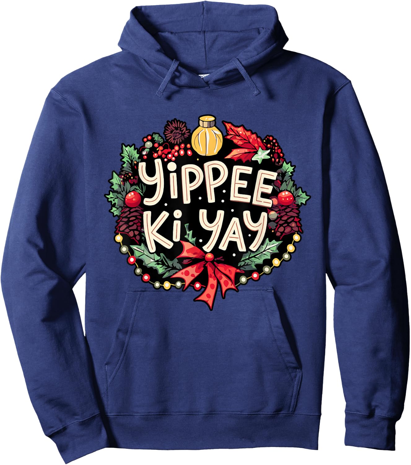 Yippee-Ki-Yay -Adults Winter Black Cartoon Christmas Humorous Festive Hoodie - Hoodie | Navy