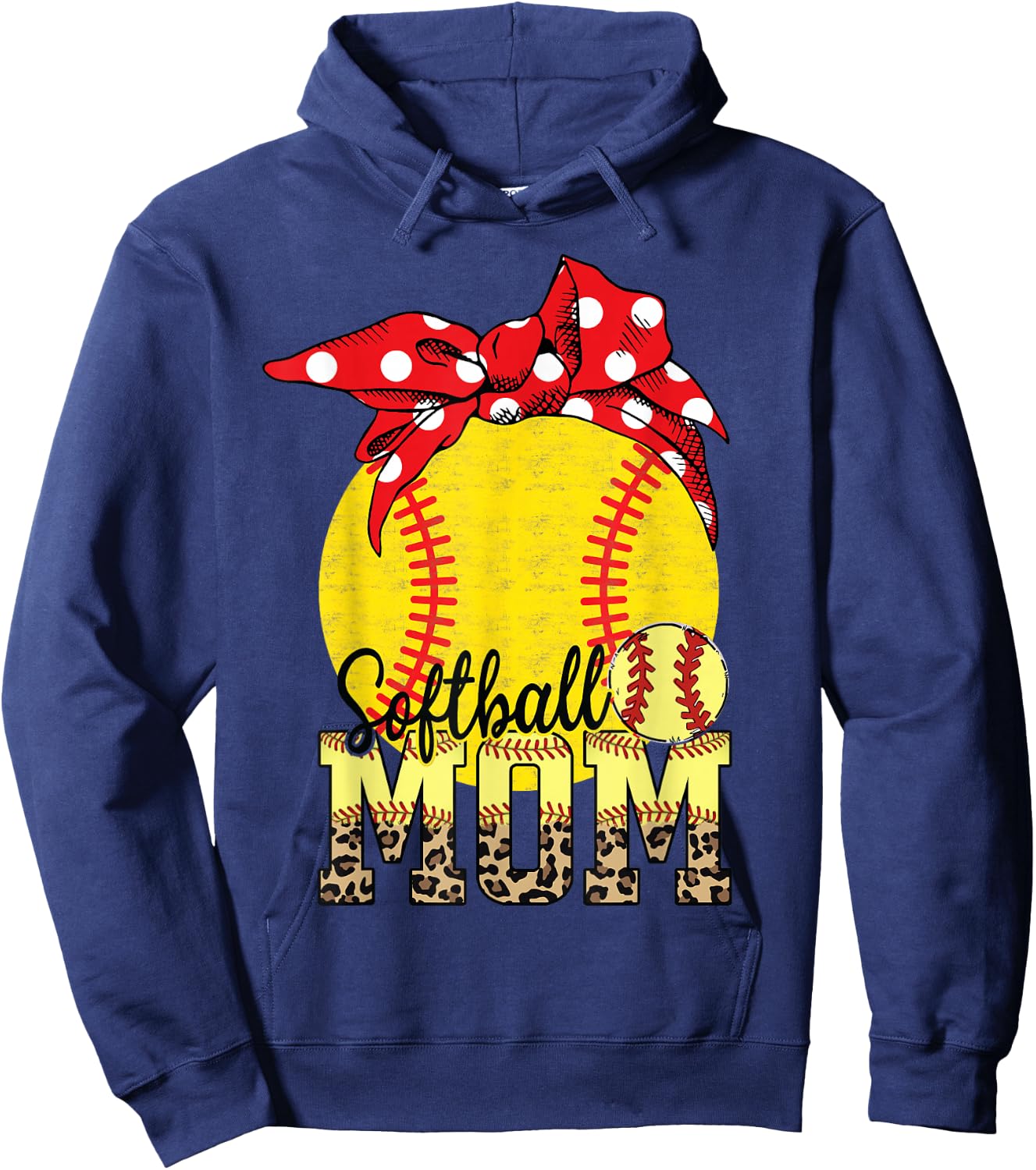 Softball Mom Messy Bun Leopard Softball Mothers Day Hoodie - Hoodie | Navy