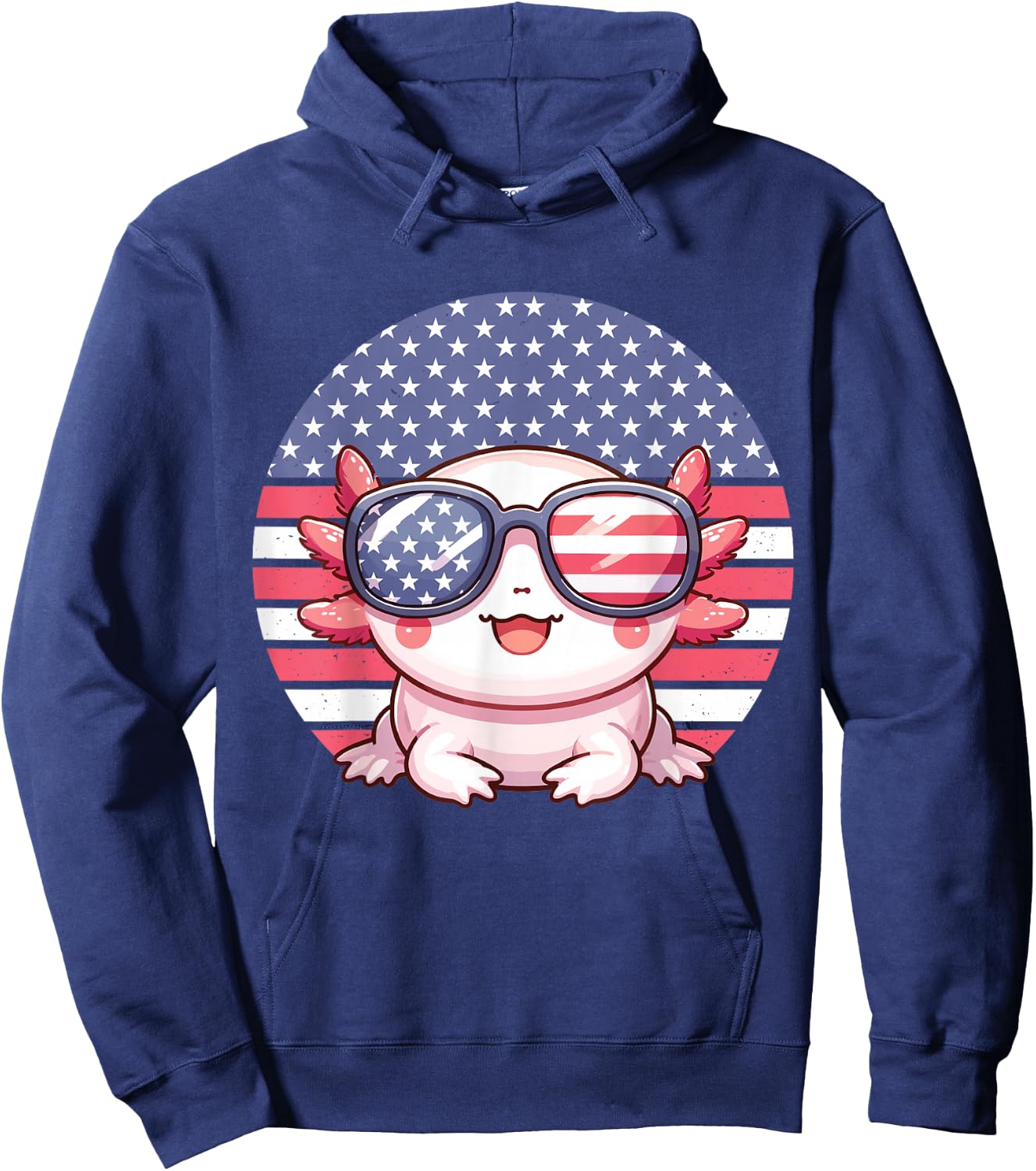 Funny Axolotl American Flag 4th of July Axolotl Girls Kids Hoodie - Hoodie | Navy
