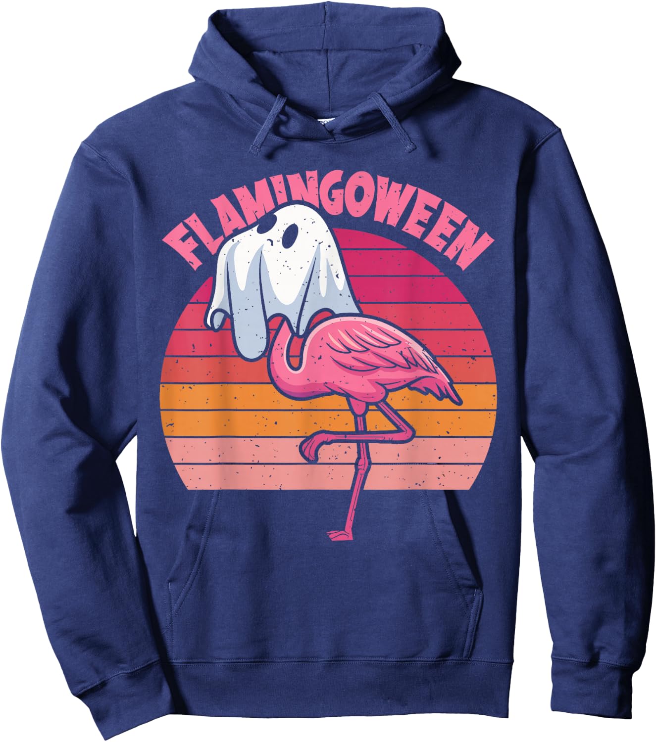 Happy Flamingoween Pink Flamingo Halloween Skeleton Spooky Hoodie - Hoodie | Navy