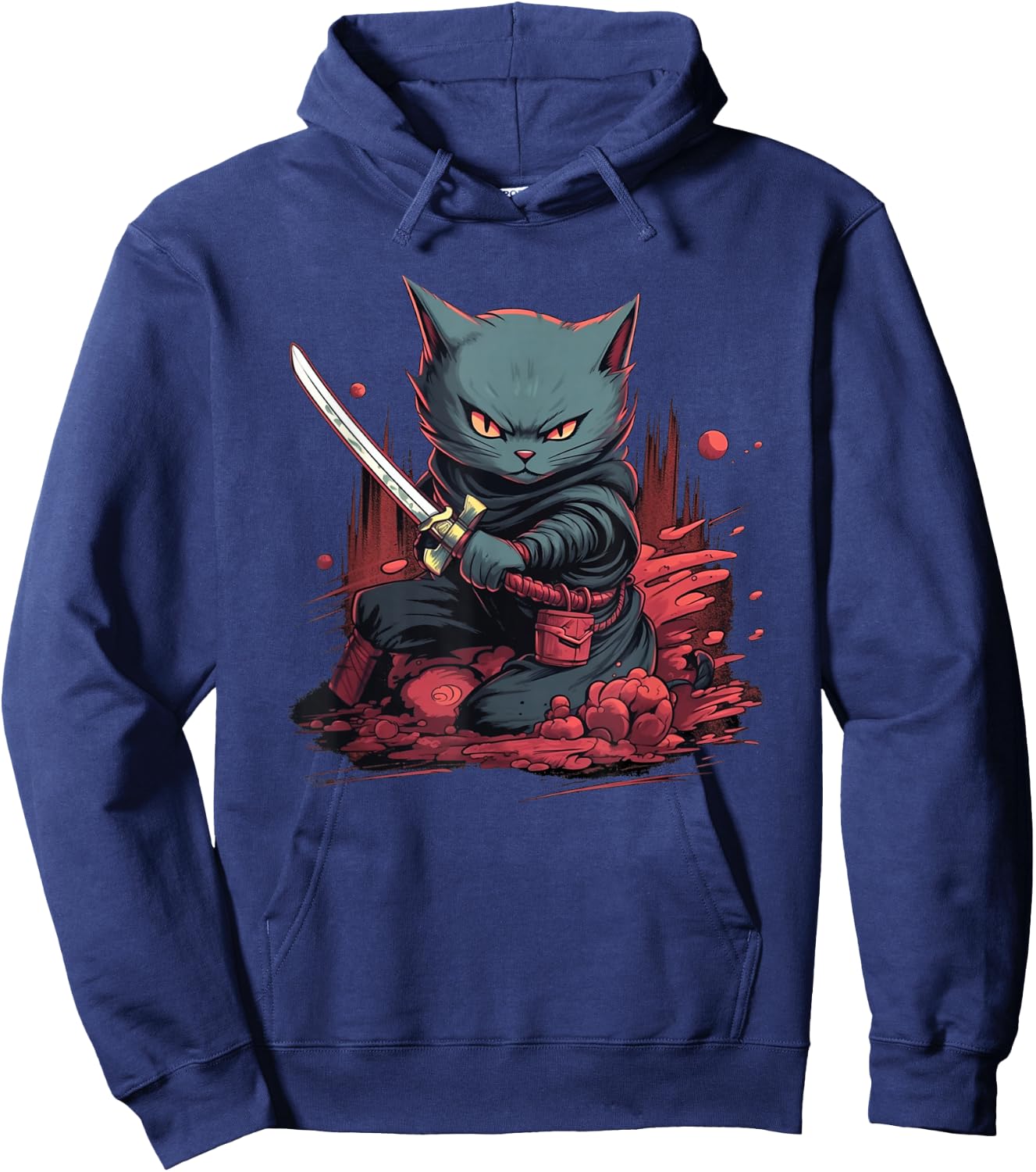 Vintage Japanese Samurai Ninja Cat Tattoo Kawaii Hoodie - Hoodie | Navy