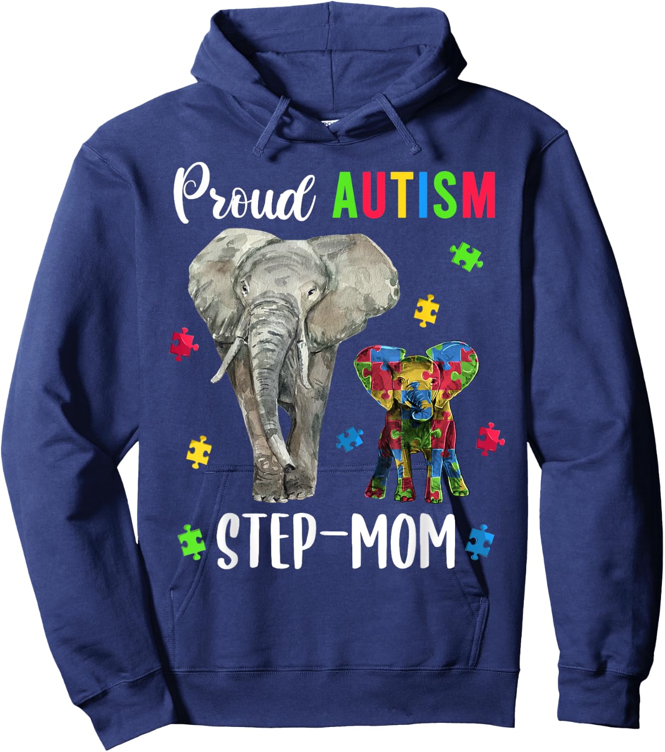 Proud Autism Step-mom Shirt, Fun Autism Awareness Bonus Mom Hoodie - Hoodie | Navy