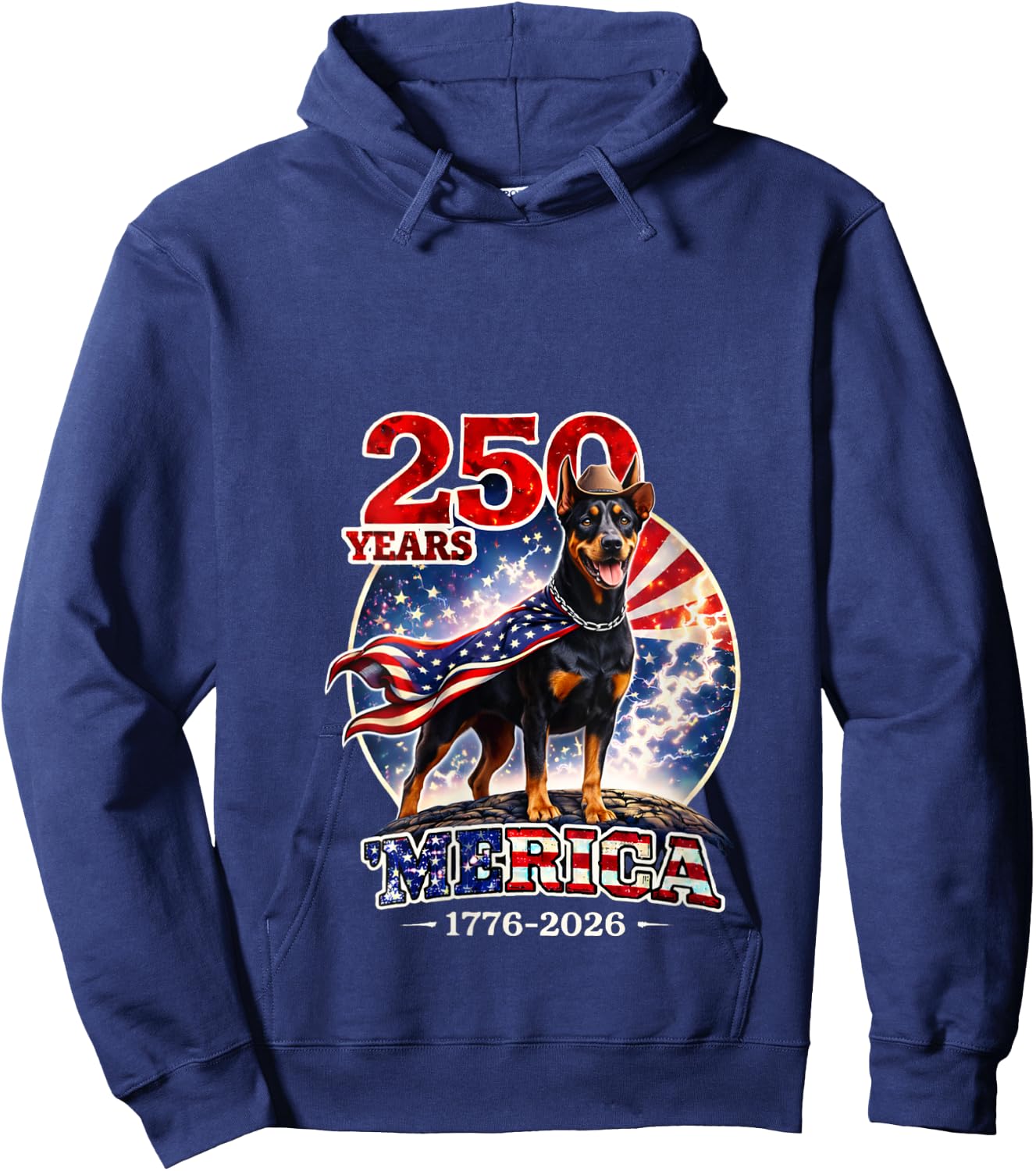 Women's 250 Years of Freedom Doberman Pinscher Dog 1776-2026 4th of V-Neck Hoodie - Hoodie | Navy
