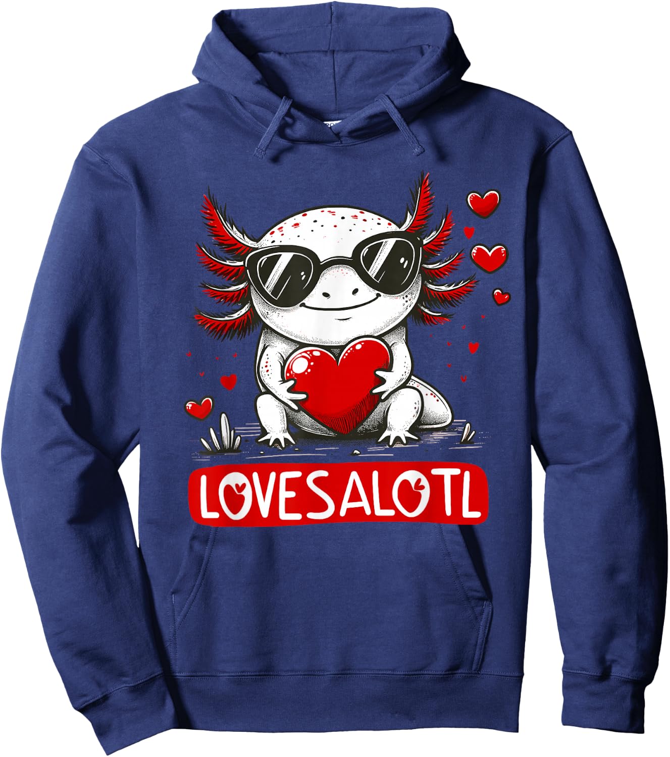 Funny Valentines Day, Love, Lovesalotl & Axolotl Valentine Hoodie - Hoodie | Navy