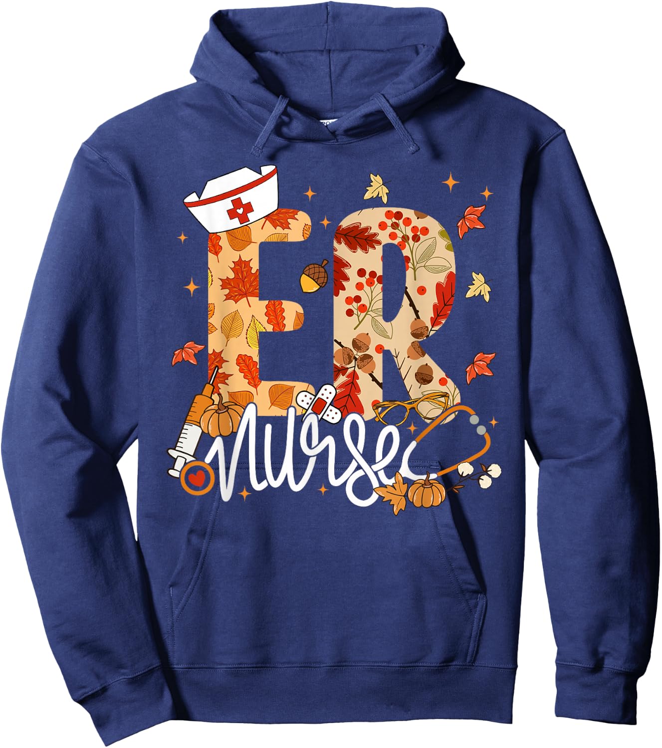 Stethoscope ER Nurse Fall Yall Autumn Leaves Thanksgiving Hoodie - Hoodie | Navy