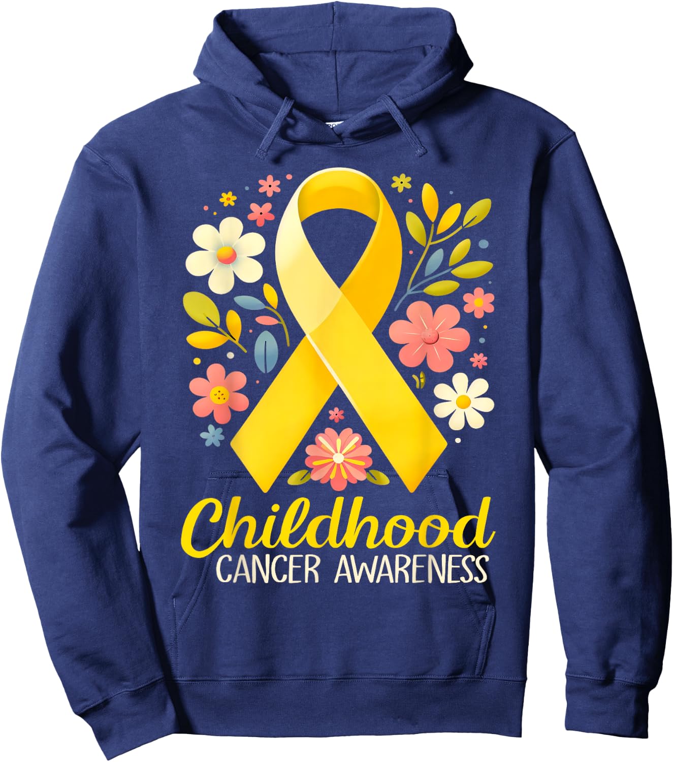 Gold Ribbon Childhood Cancer Awareness Girls Kids Women Hoodie - Hoodie | Navy