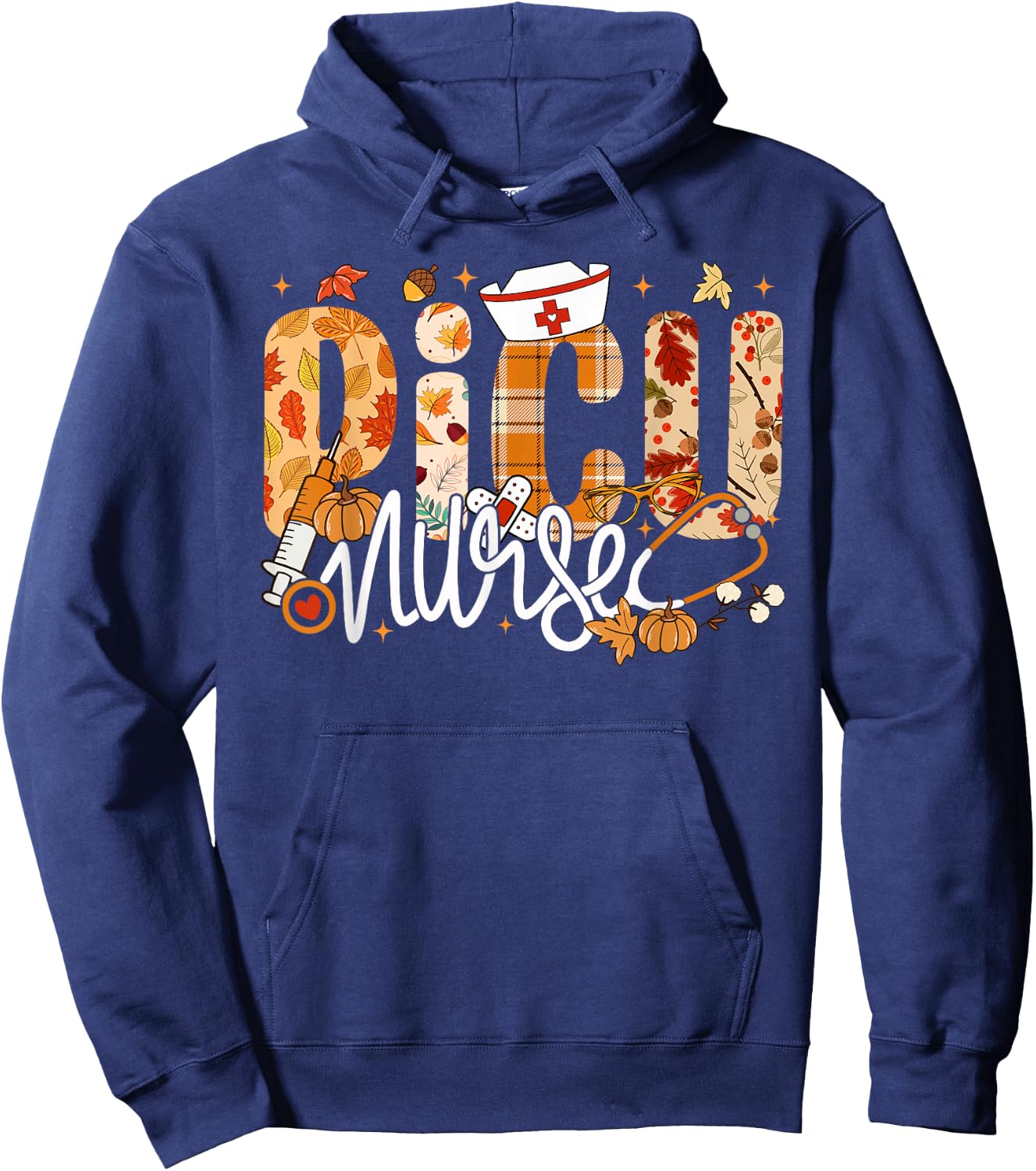 Stethoscope PICU Nurse Fall Yall Autumn Leaves Thanksgiving Hoodie - Hoodie | Navy