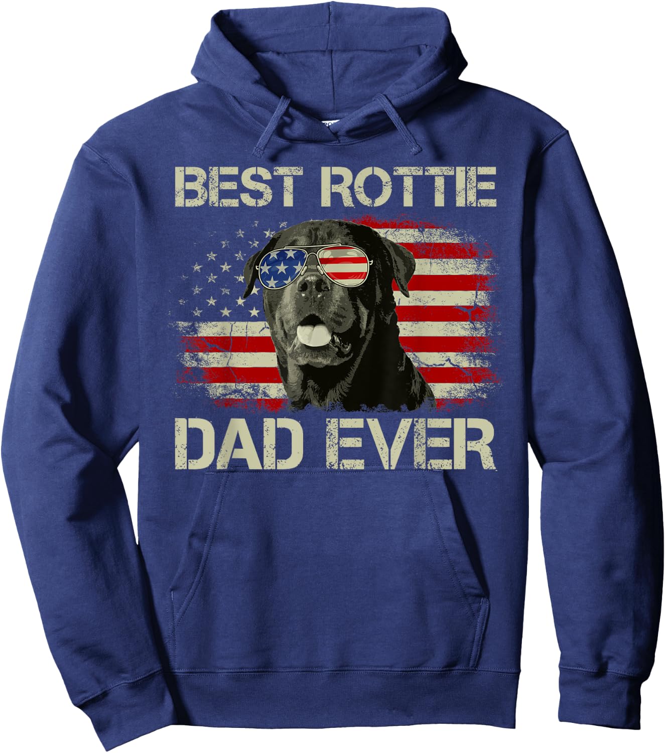Best Rottie Dad Ever Rottweiler American Flag Gift Hoodie - Hoodie | Navy