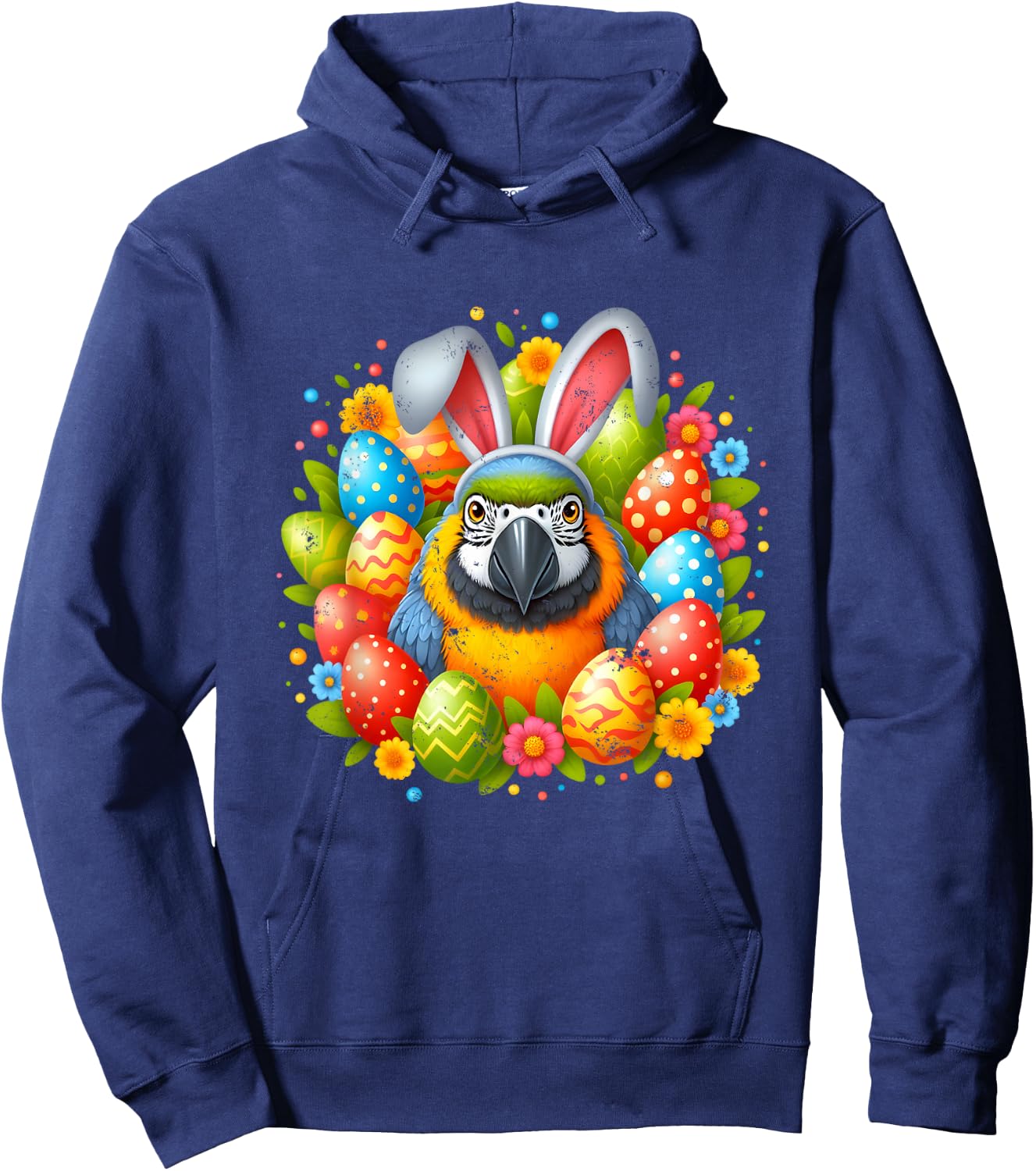 Happy Easter Parrot with Colorful Easter Eggs Hoodie - Hoodie | Navy