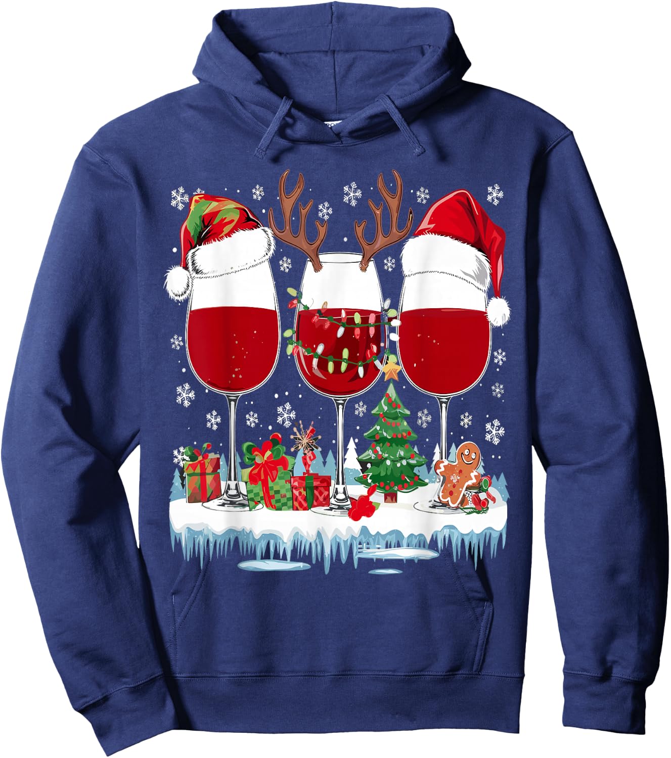 Santa Hat Funny Wine Glass Santa Hat Women , Black, S Hoodie - Hoodie | Navy