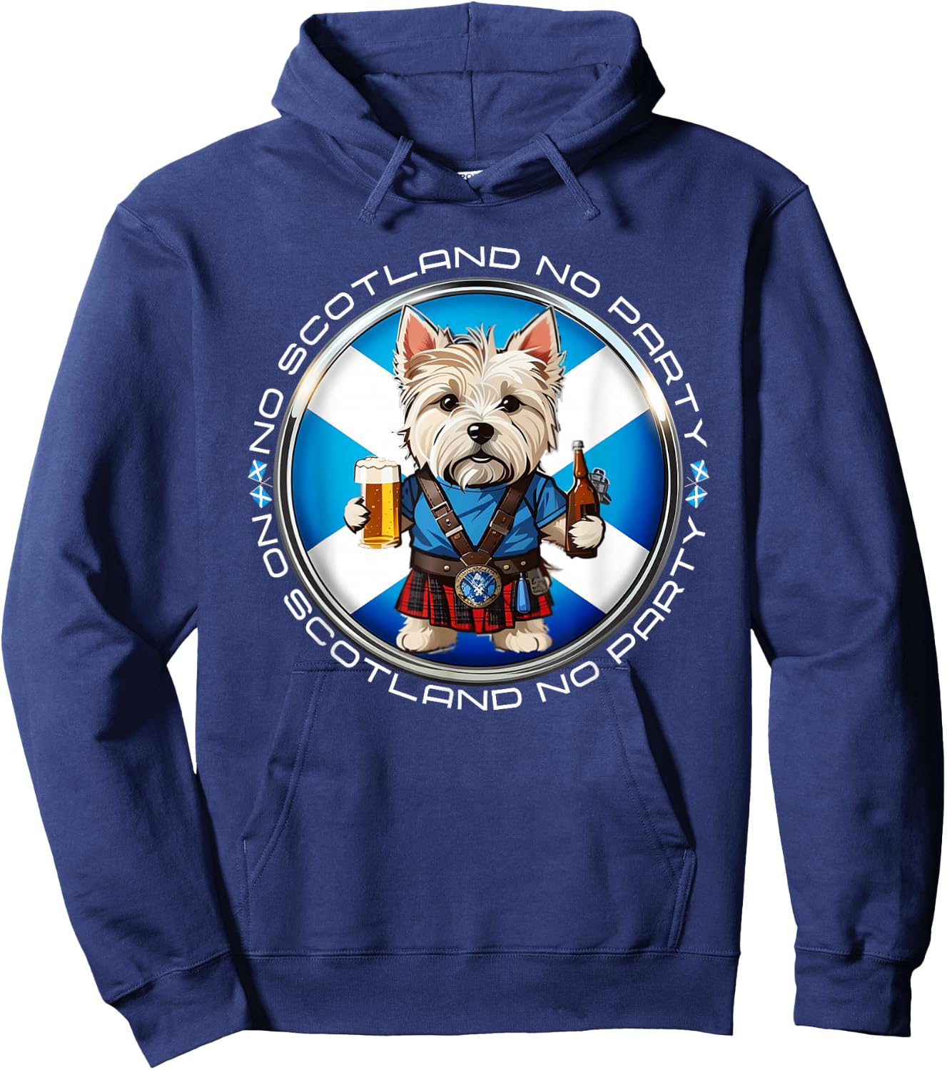 No Scotland No Party Scottish Pride West Highland Terrier Hoodie - Hoodie | Navy