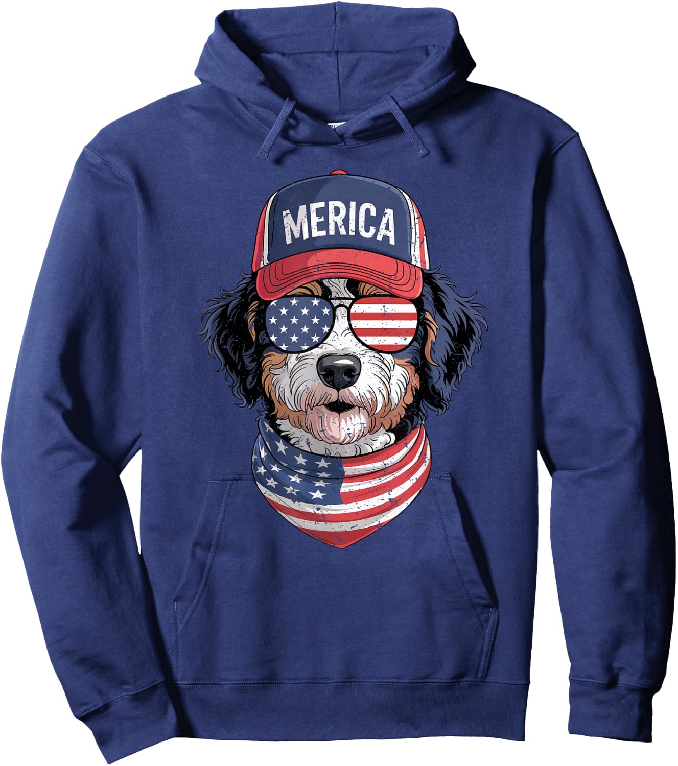 Bernedoodle 4th of July US American Flag Dog Patriotic Hoodie - Hoodie | Navy