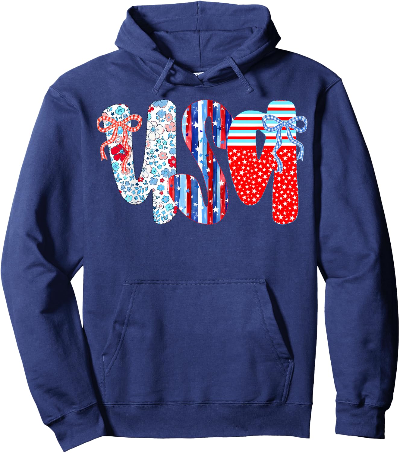 4th of July USA Flag Coquette Bow Patriotic Women Girl Kid Hoodie - Hoodie | Navy