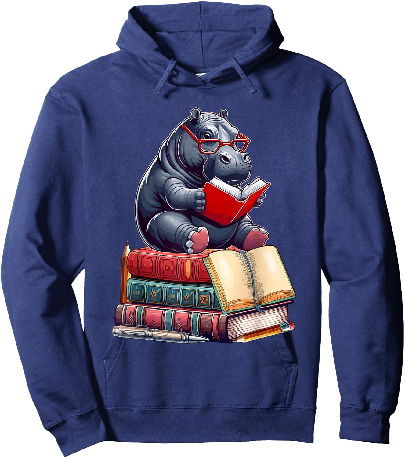 Hippo Reading Books Matching Bookworm Readers Librarian Hoodie - Hoodie | Navy