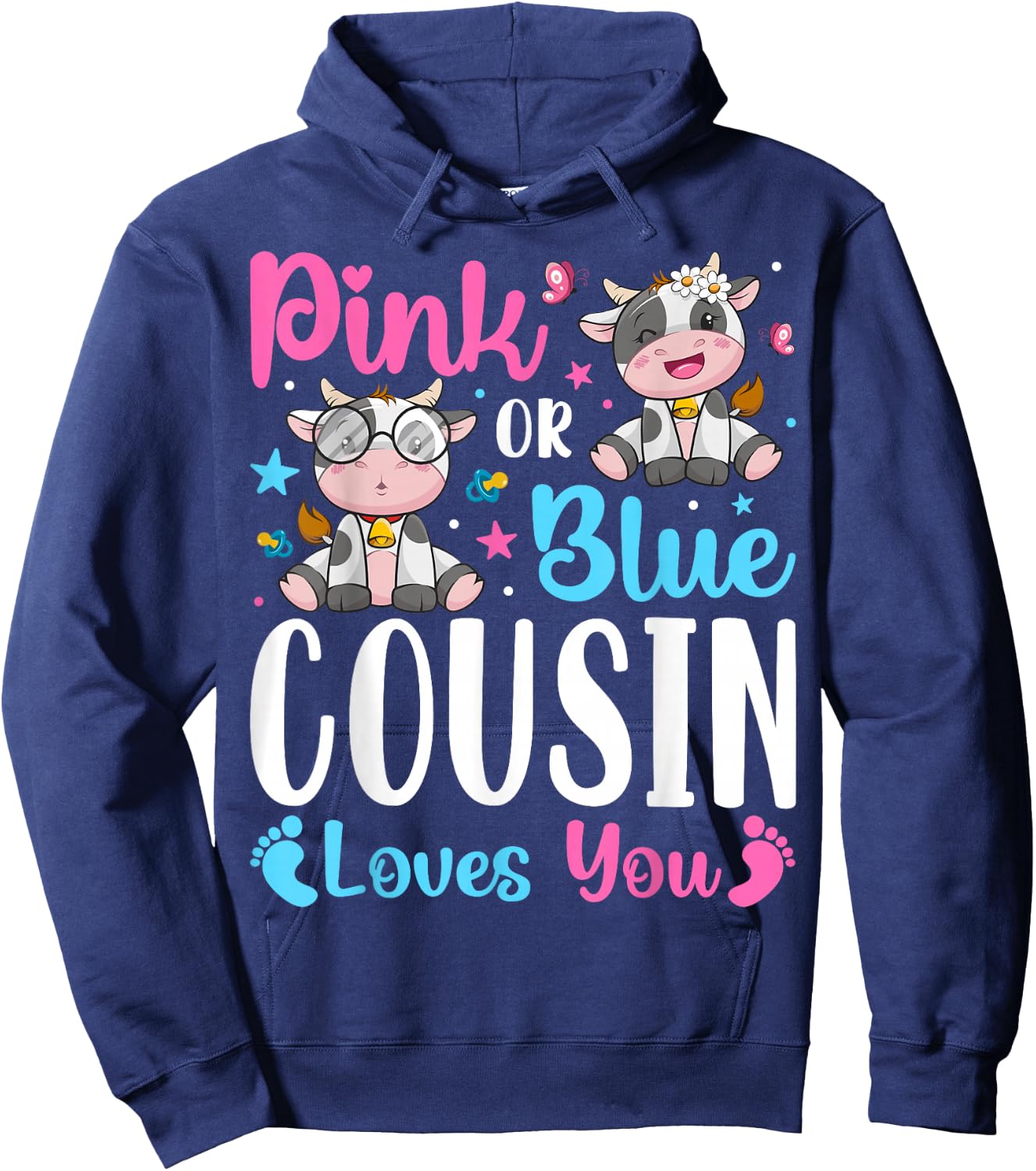Pink Or Blue Cousin Loves You Cow Farm Lover Hoodie - Hoodie | Navy