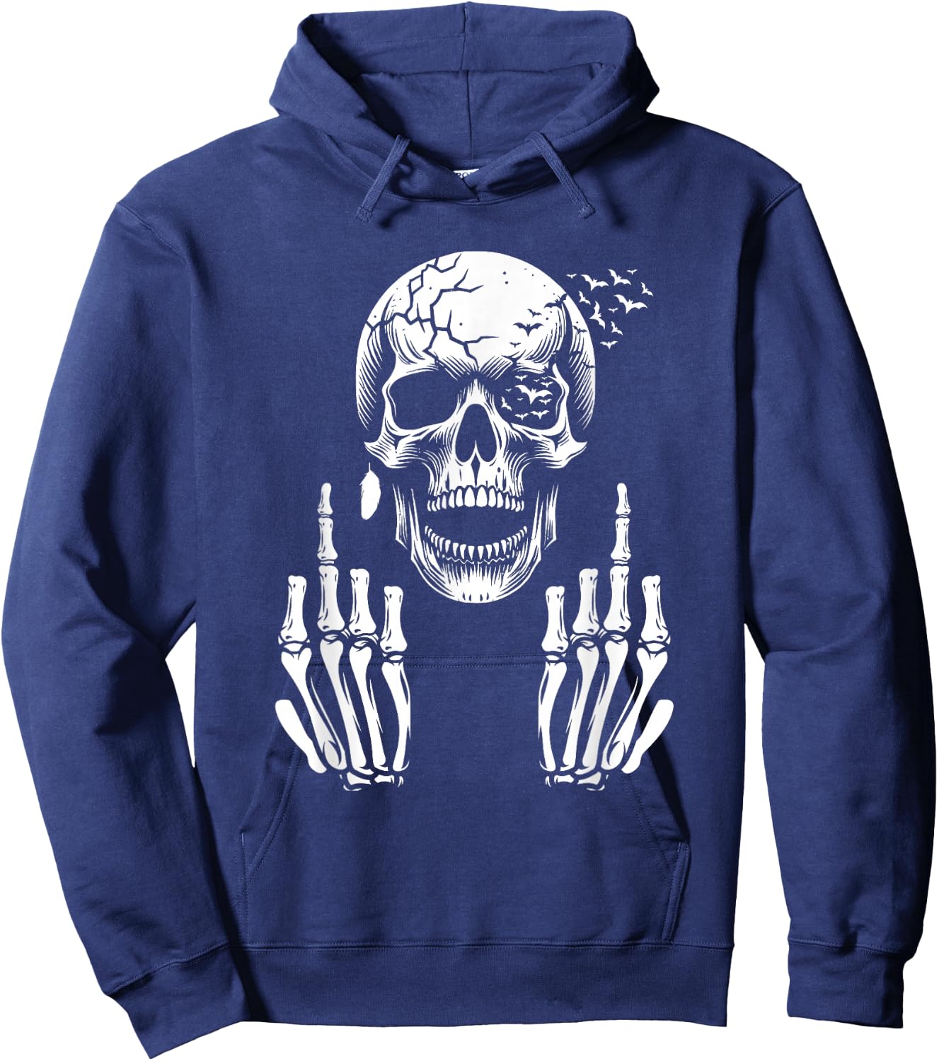 Funny Adult Skull Skeleton Middle Finger F You , Black, S Hoodie - Hoodie | Navy