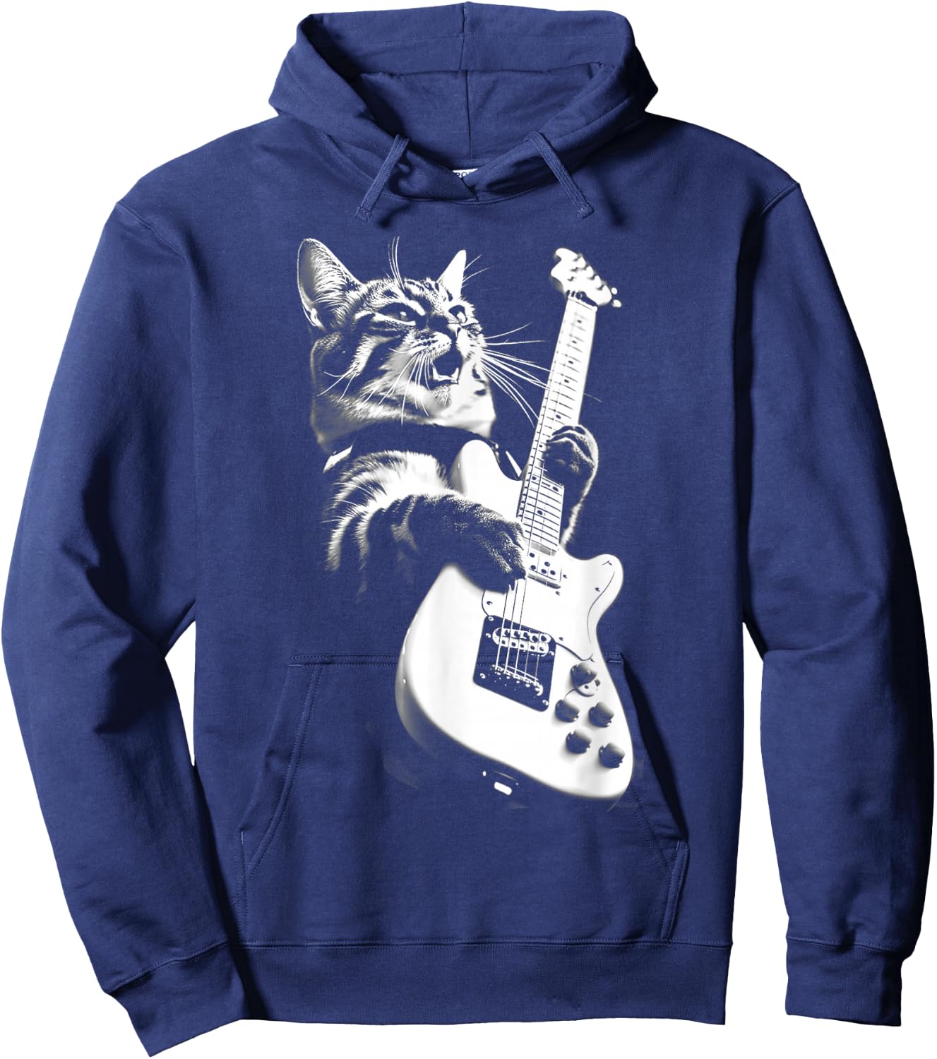 Rock Cat Playing Guitar - Funny Guitar Cat Hoodie - Hoodie | Navy