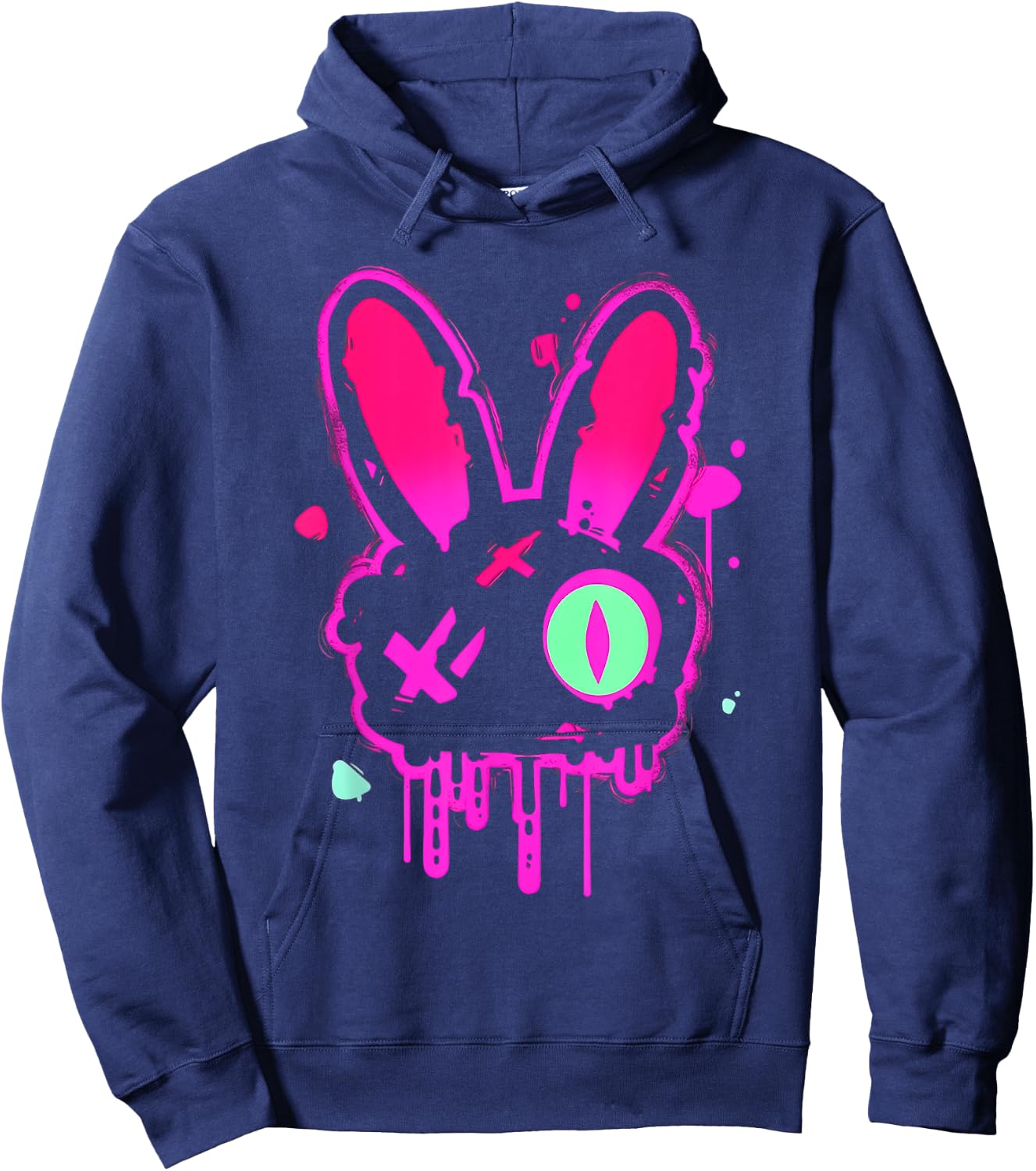 Grunge Graffiti Rabbit | Pastel Goth Punk Edgy Psychedelic Hoodie - Hoodie | Navy