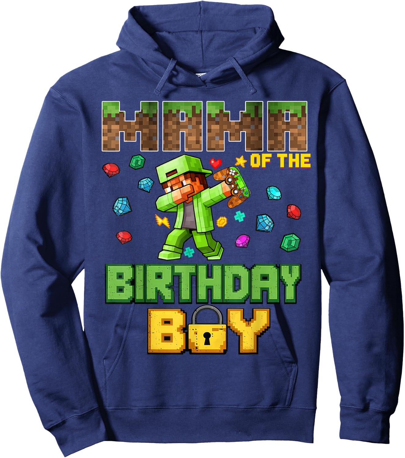 Mom Mama of The Birthday Boy Video Gamer Pixel Dab Number Hoodie - Hoodie | Navy