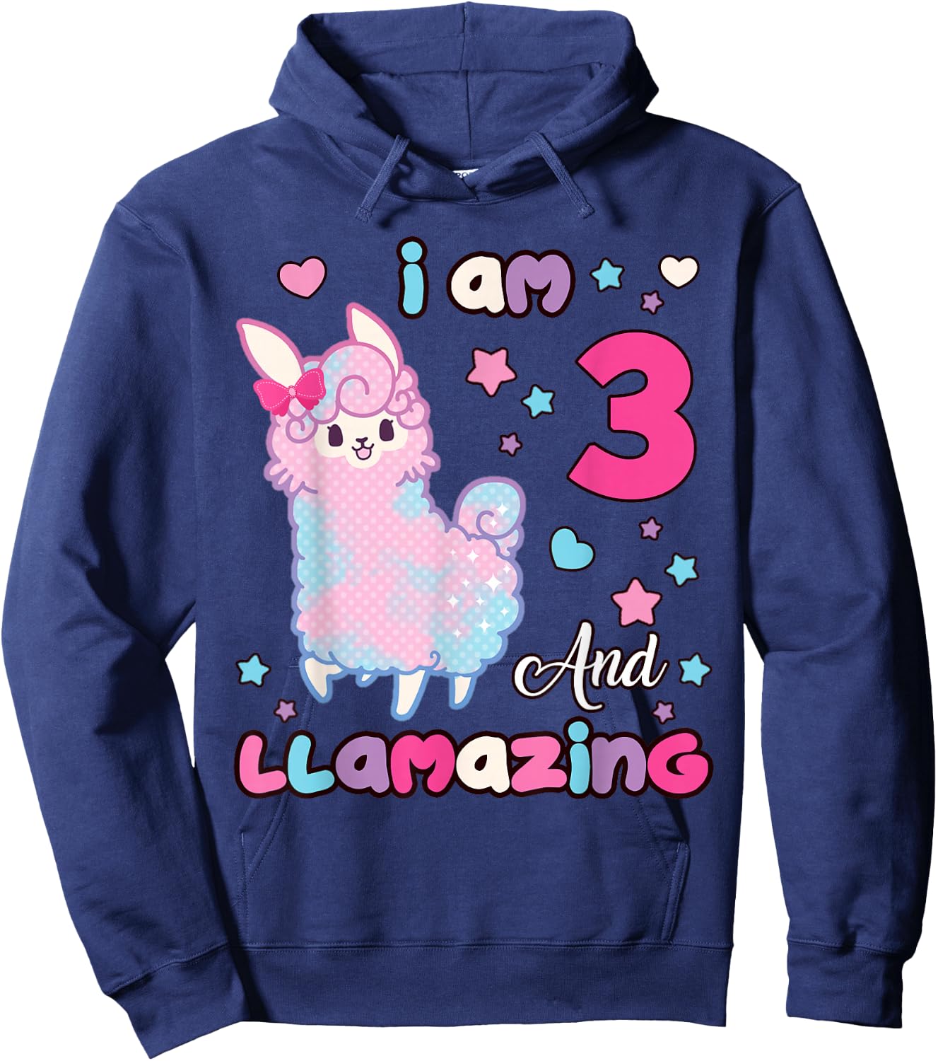 3 Years Old 3rd Birthday Girl I Am Three and Llamazing Llama Hoodie - Hoodie | Navy