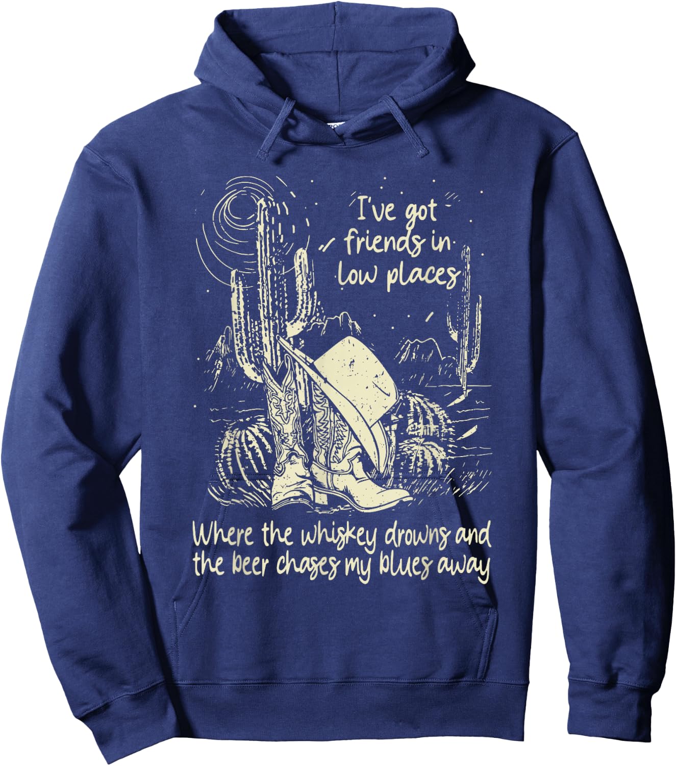 I've Got Friends In Low Places Deserts Western Graphic Music Hoodie - Hoodie | Navy