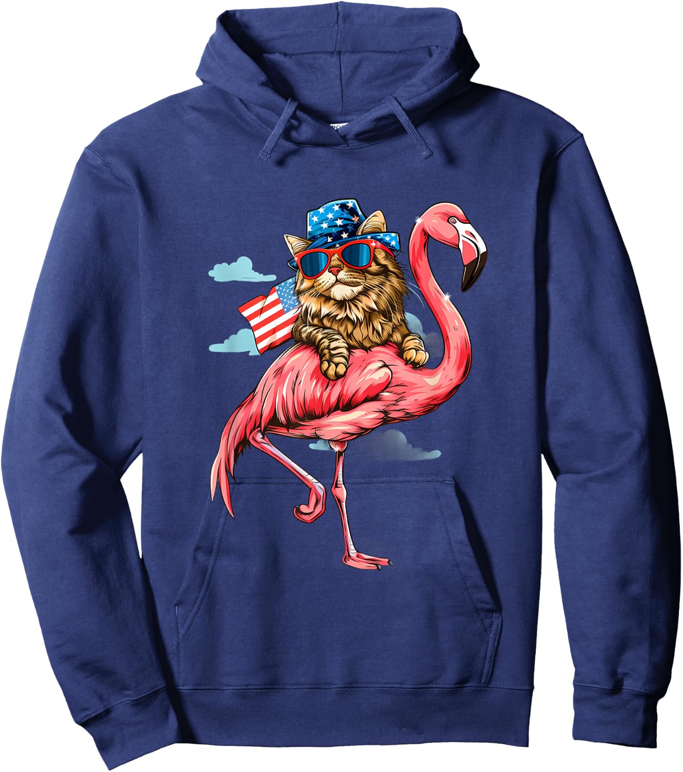 4th Of July Cat Flamingo American Flag Patriotic America USA Hoodie - Hoodie | Navy