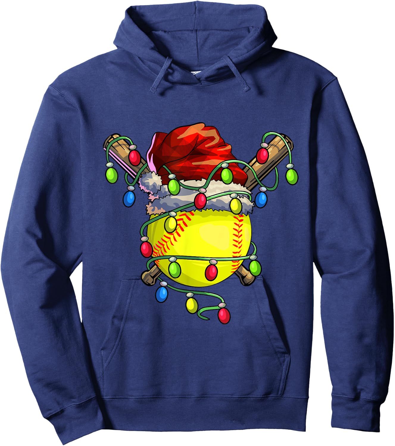 Christmas Softball Xmas Christmas Lights Softball Player Hoodie - Hoodie | Navy