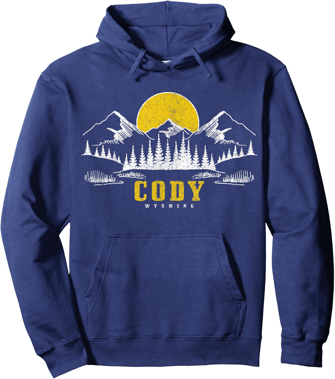 Cody Wyoming Vintage Mountains Sunset Hiking Camping Nature Hoodie - Hoodie | Navy