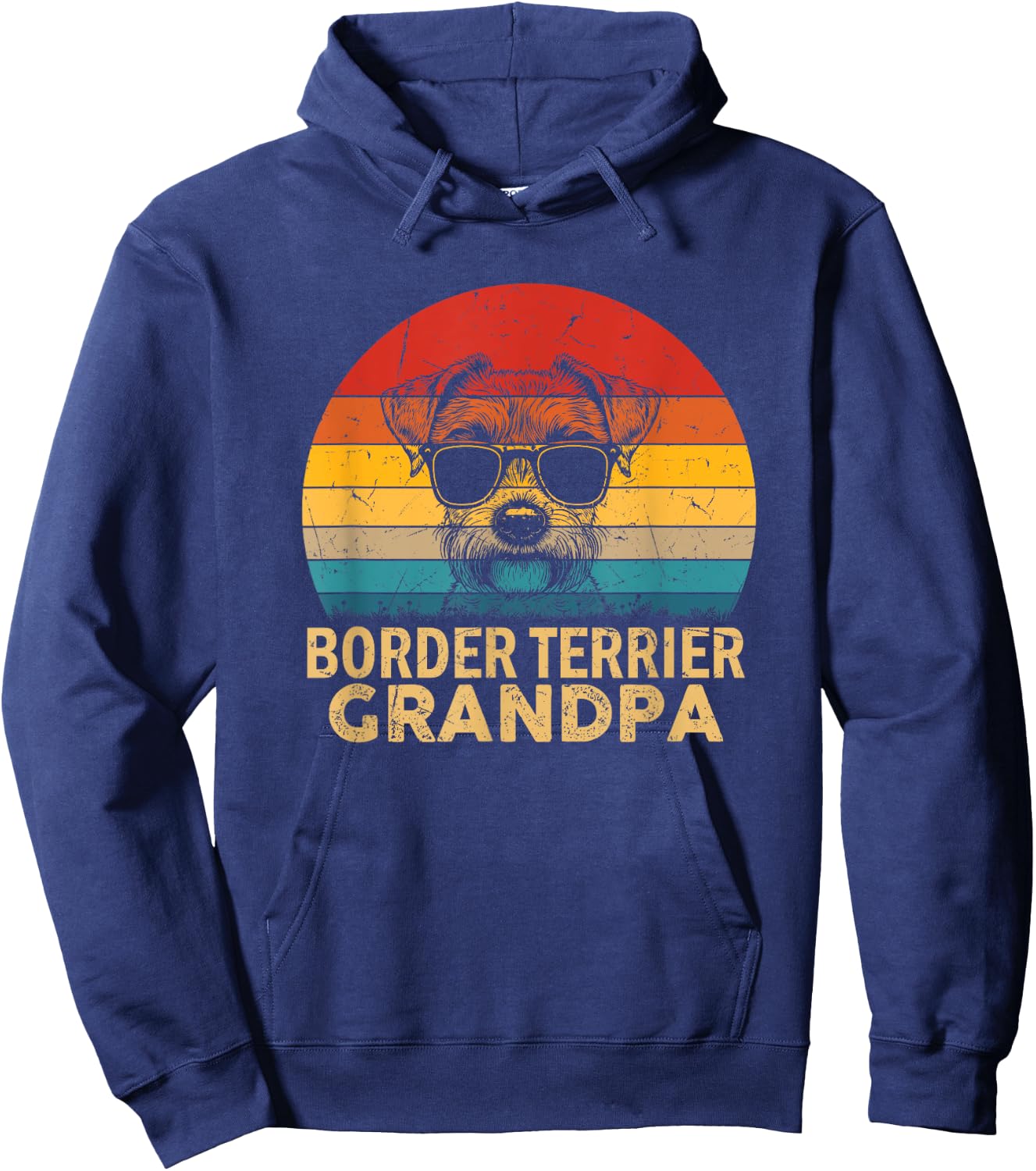 Vintage Retro Border Terrier Grandpa Dog Paw Dad Fathers Day Hoodie - Hoodie | Navy