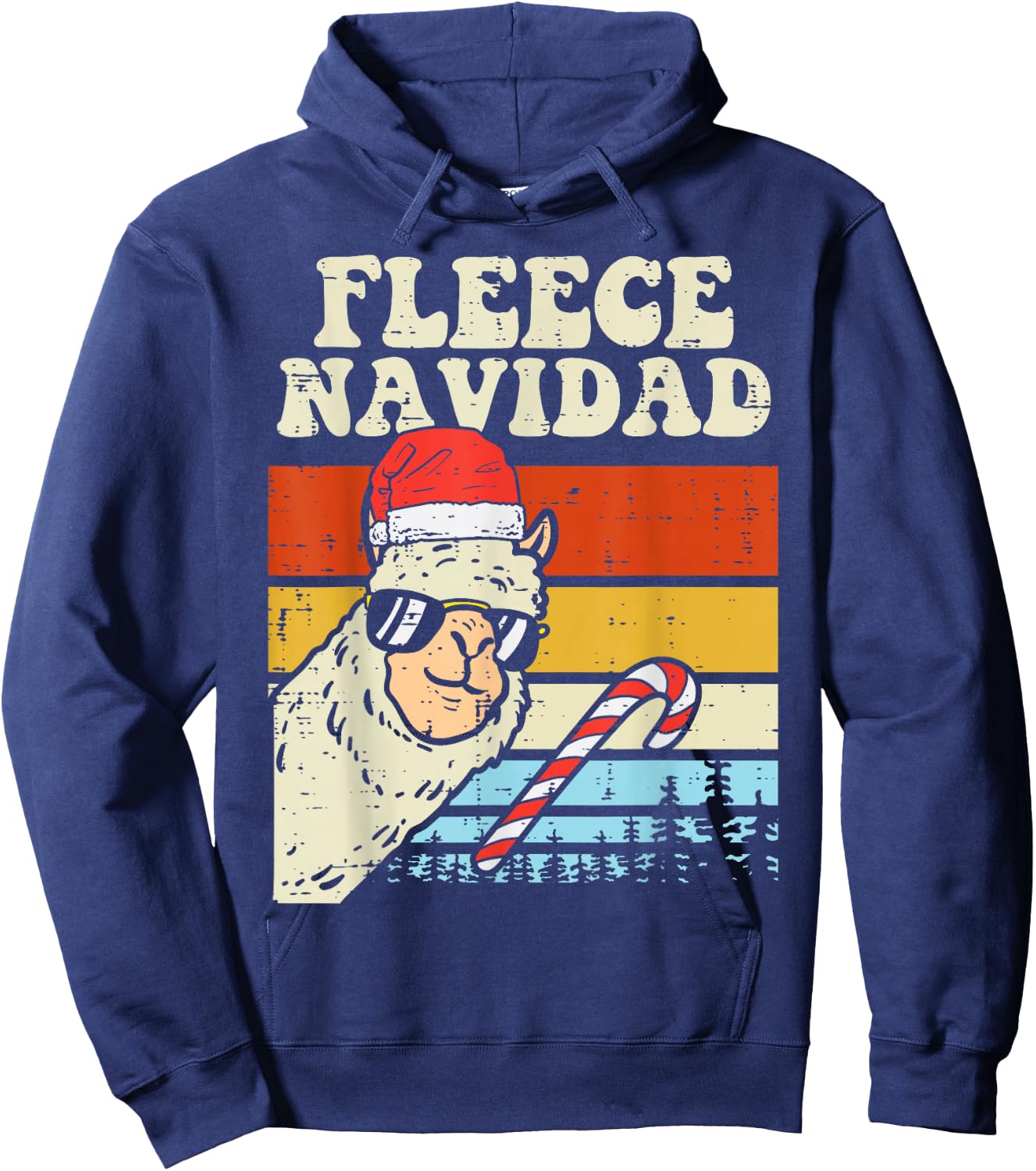 Santa Llama Fleece Navidad Alpaca Christmas Xmas Hoodie - Hoodie | Navy