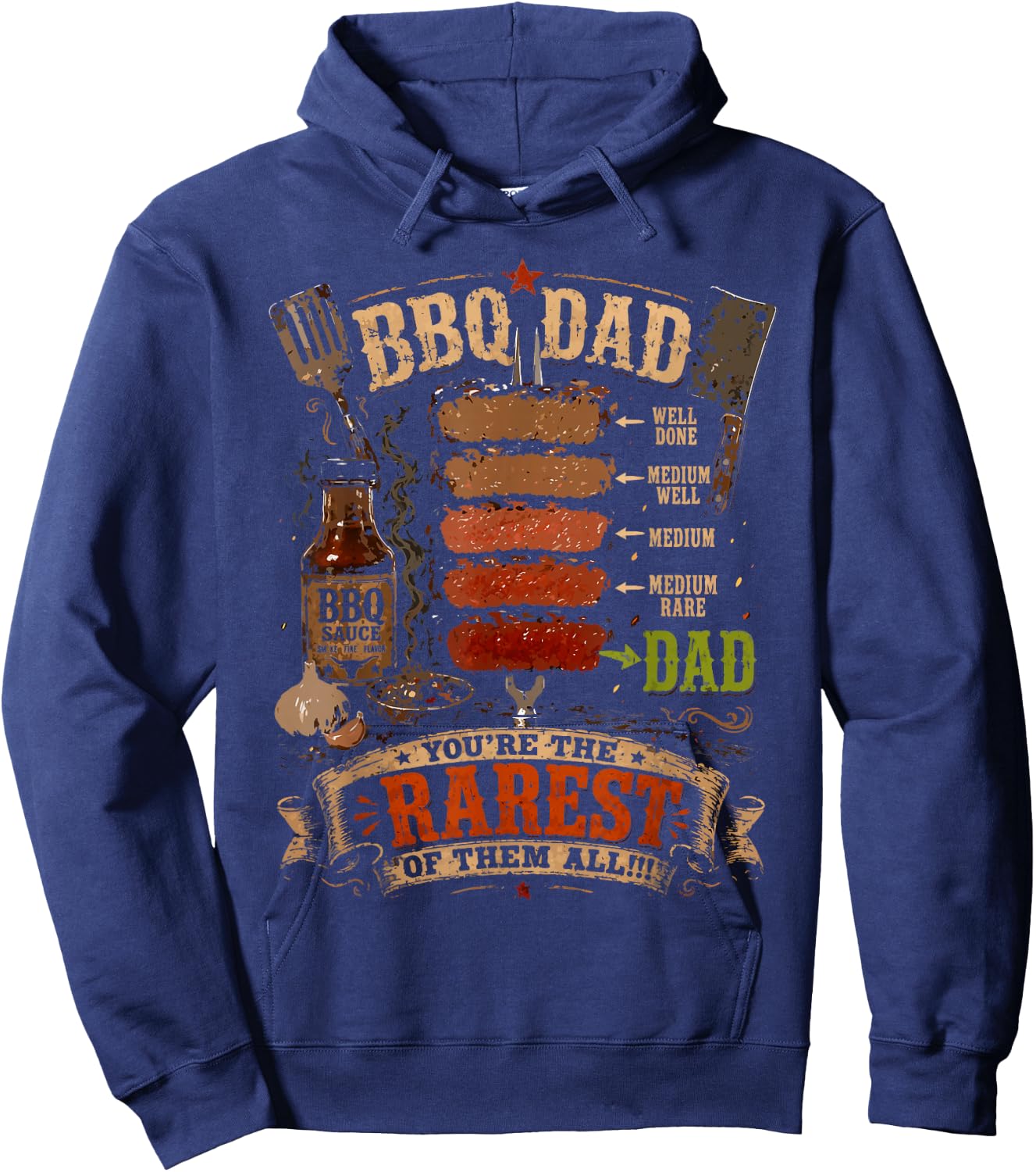Funny BBQ Shirt Steak BBQ Dad You're The Rarest of Them All Hoodie - Hoodie | Navy