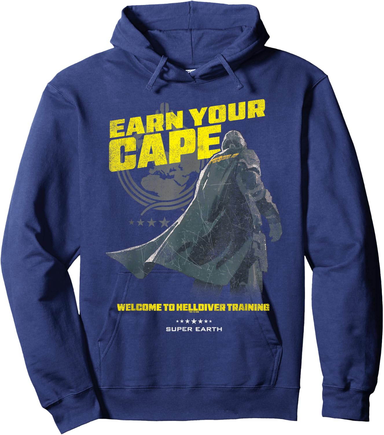 Helldivers 2 Earn Your Cape Super Earth Training Video Game Hoodie - Hoodie | Navy