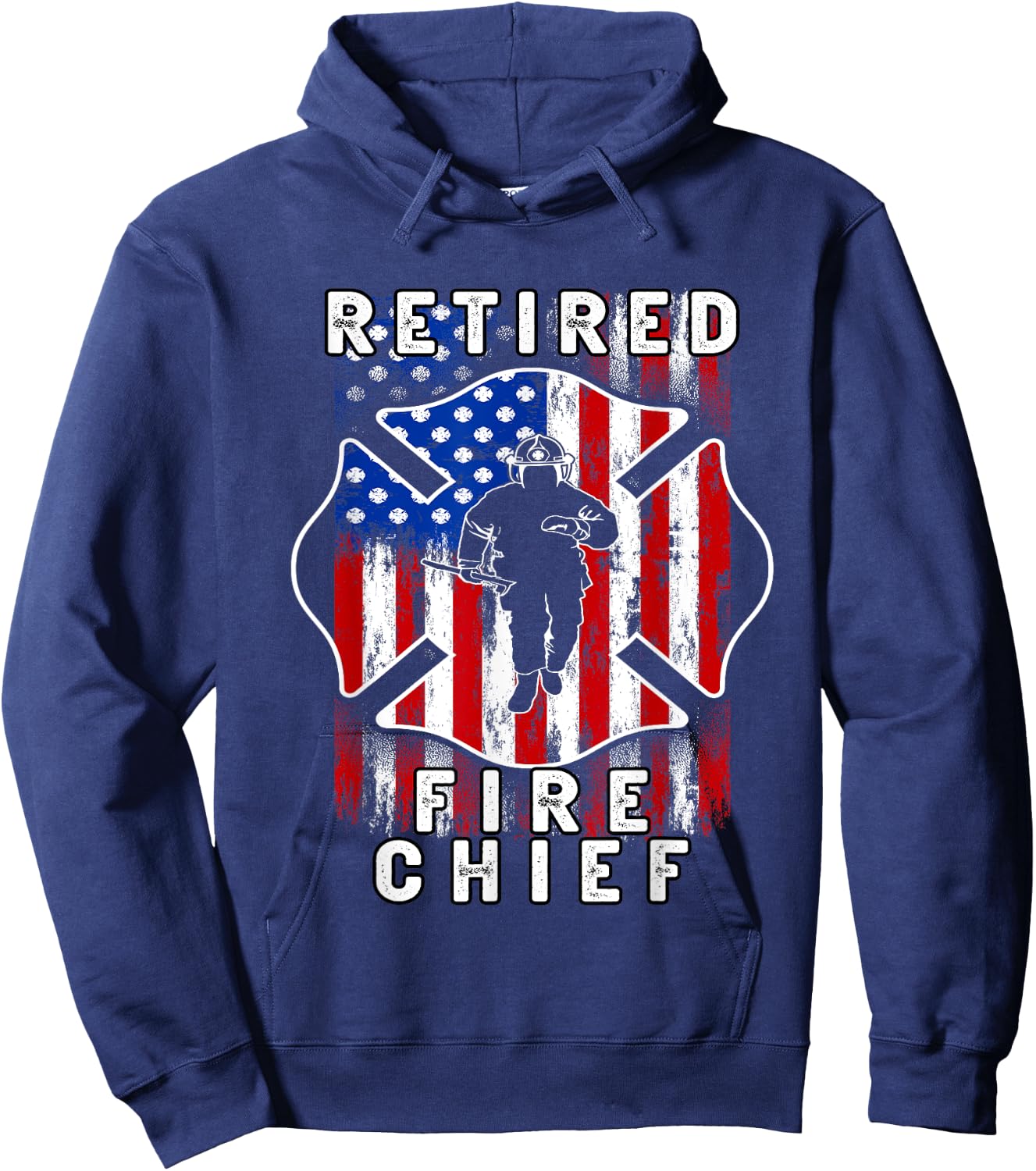 USA flag Retired Fire Chief Firefighter Rank Retirement Hoodie - Hoodie | Navy