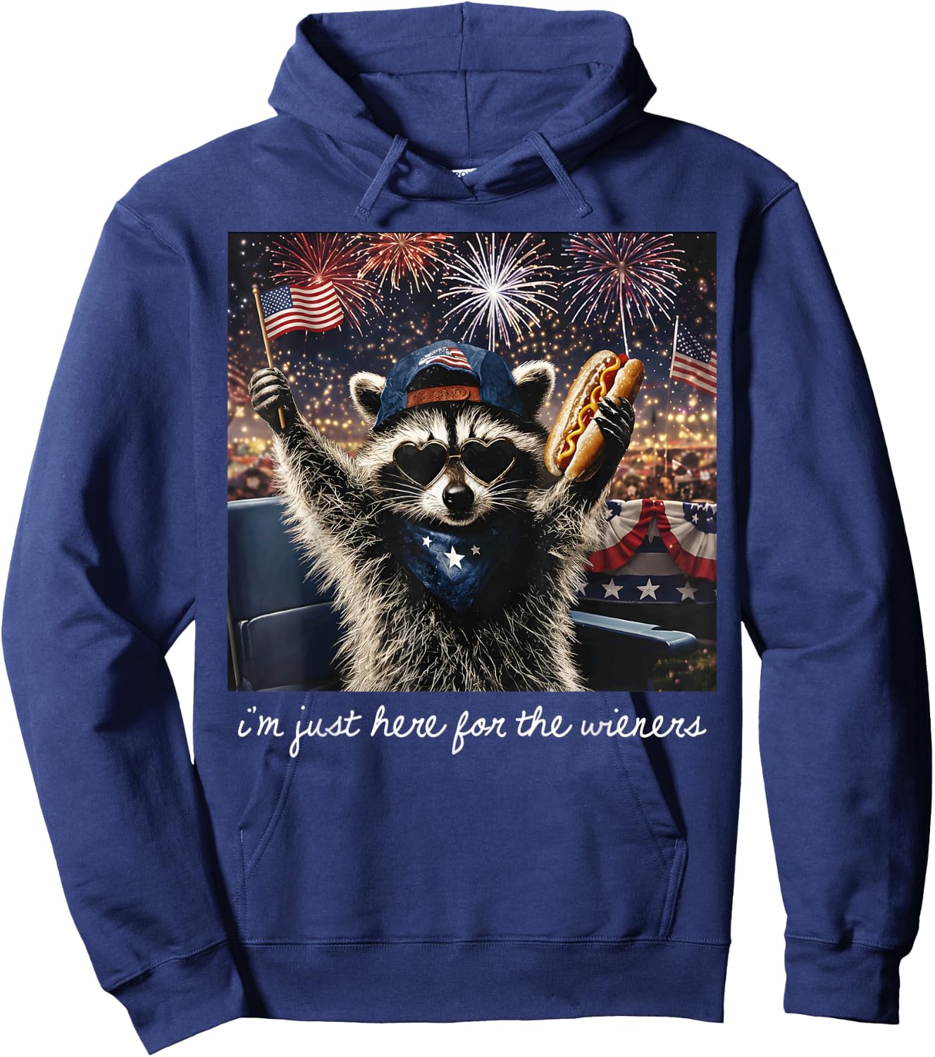 Just Here for The Wieners Funny Hotdog Raccoon 4th of July Hoodie - Hoodie | Navy