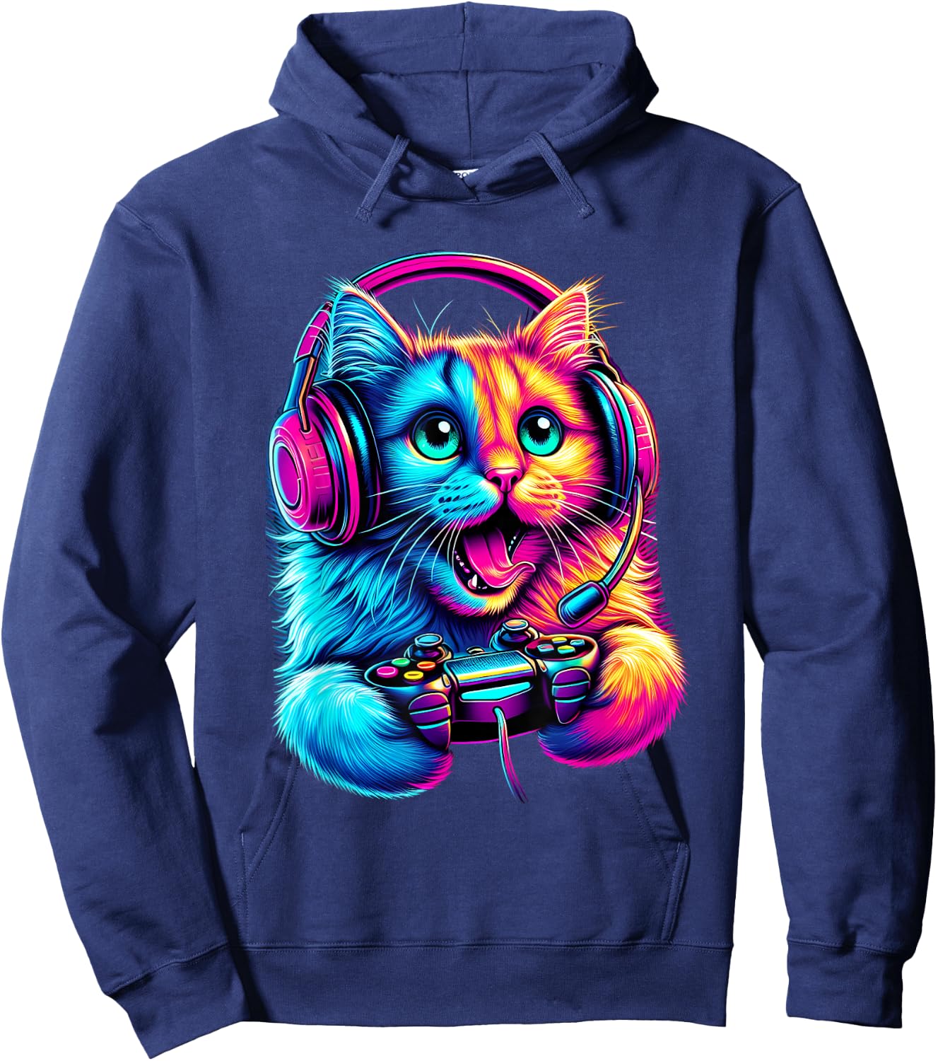 Cat Gaming Kitten Video Game Lover Nerd Gamer Kids Hoodie - Hoodie | Navy