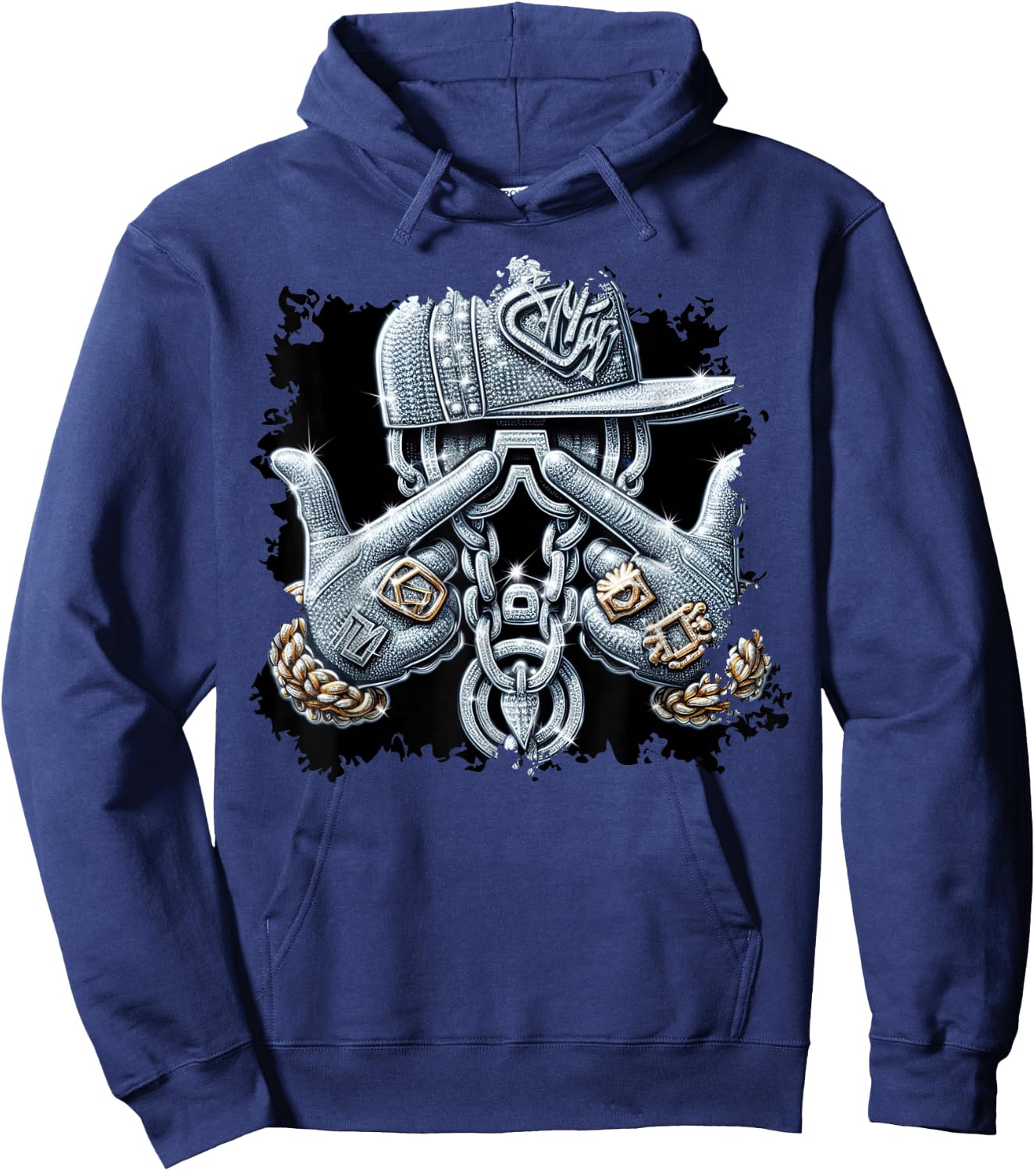 Hip Hop Gangster Bling Rapper , black Hoodie - Hoodie | Navy