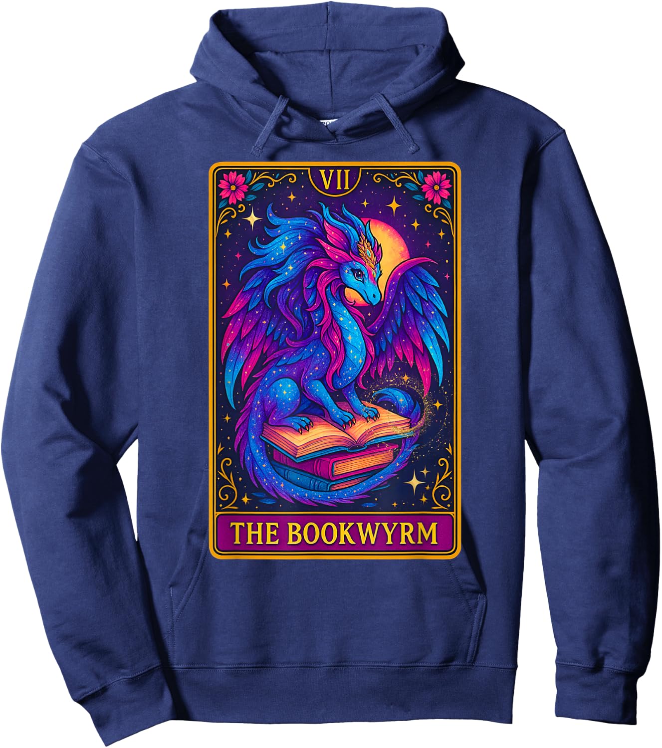 Dragon Tarot Card The Bookwyrm Book Lover Cute Pastel Dragon Hoodie - Hoodie | Navy