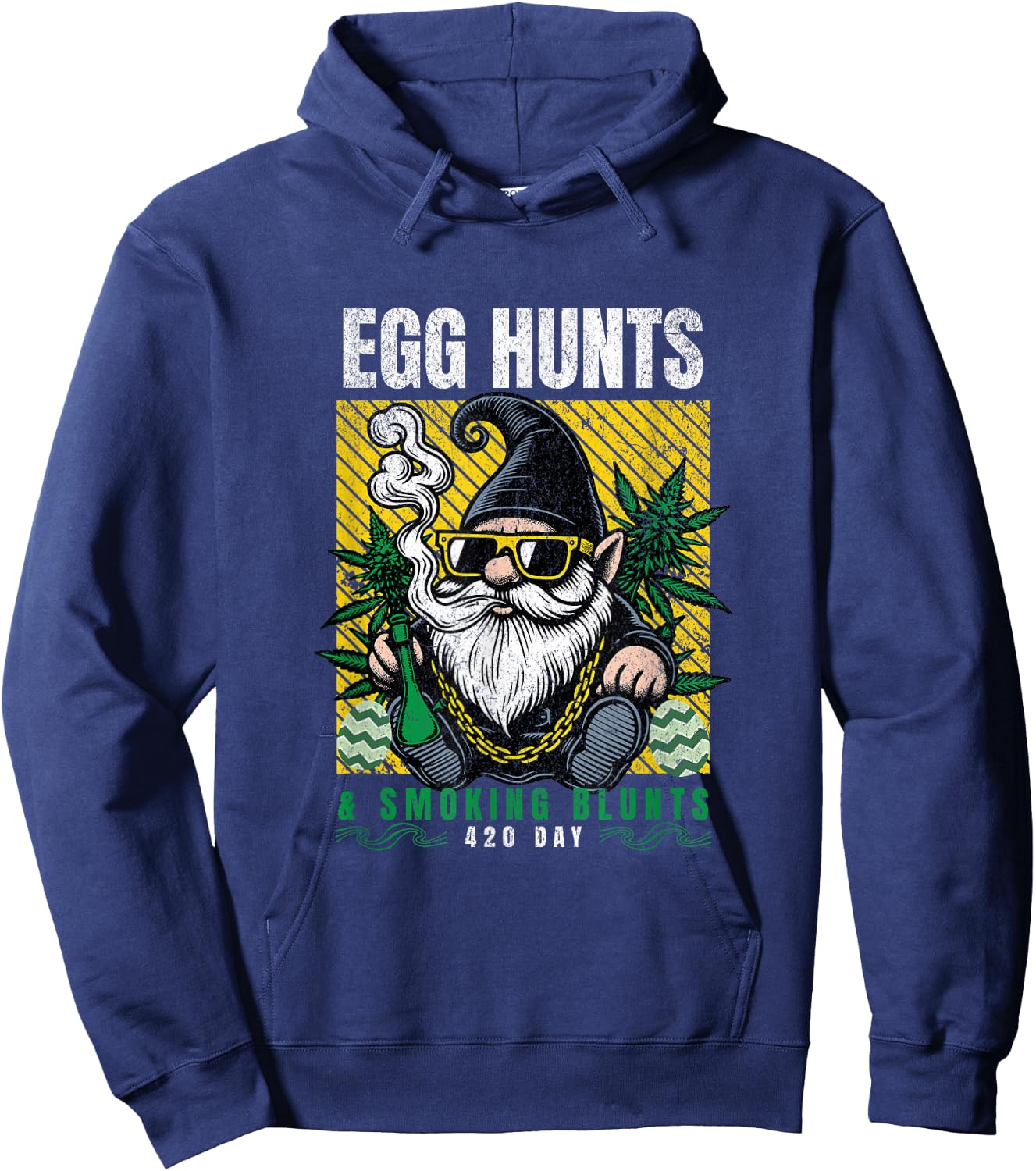 Stoned Easter Gnome With Joint 4/20 Marijuana Easter 420 Day Hoodie - Hoodie | Navy
