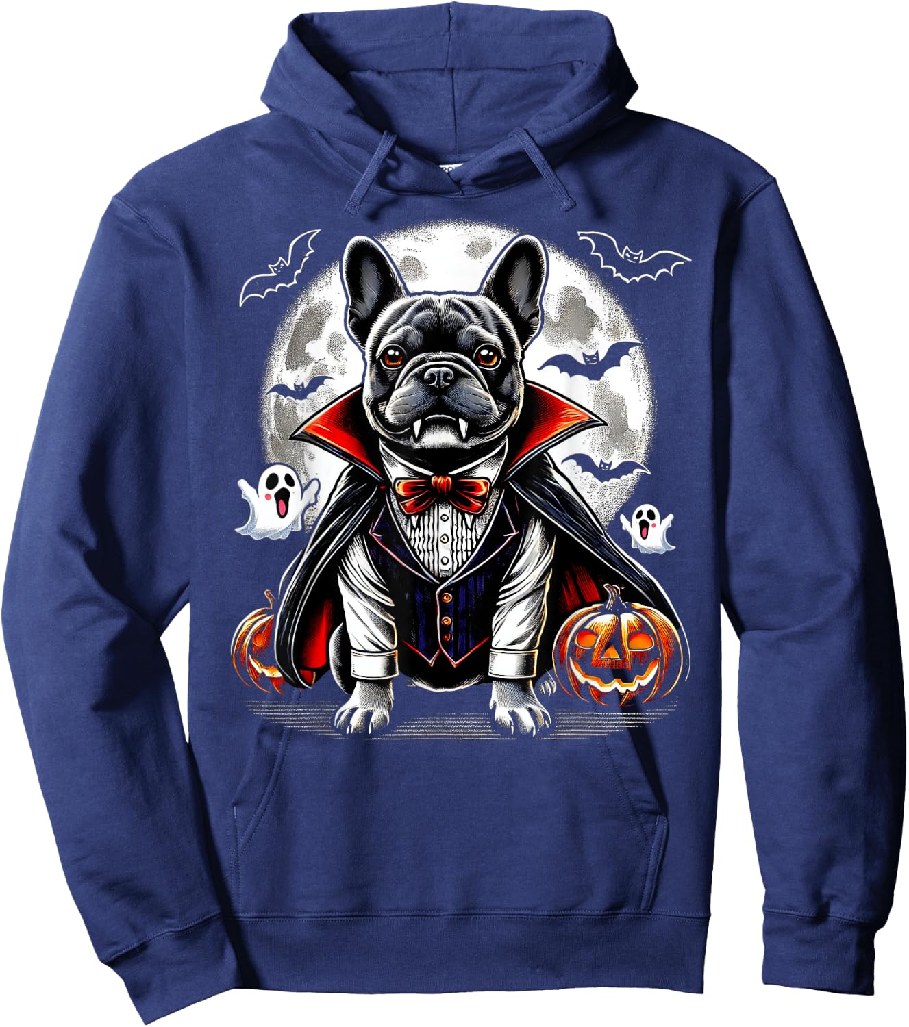 Spooky French Bulldog Halloween Vampire Pumpkin Ghosts Puppy Men Women Kids Hoodie - Hoodie | Navy