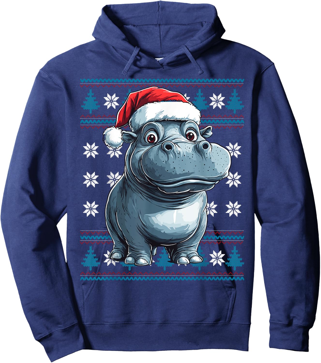 Hippo Santa Hat Ugly Christmas Sweater Hippo Lovers Holiday Hoodie - Hoodie | Navy
