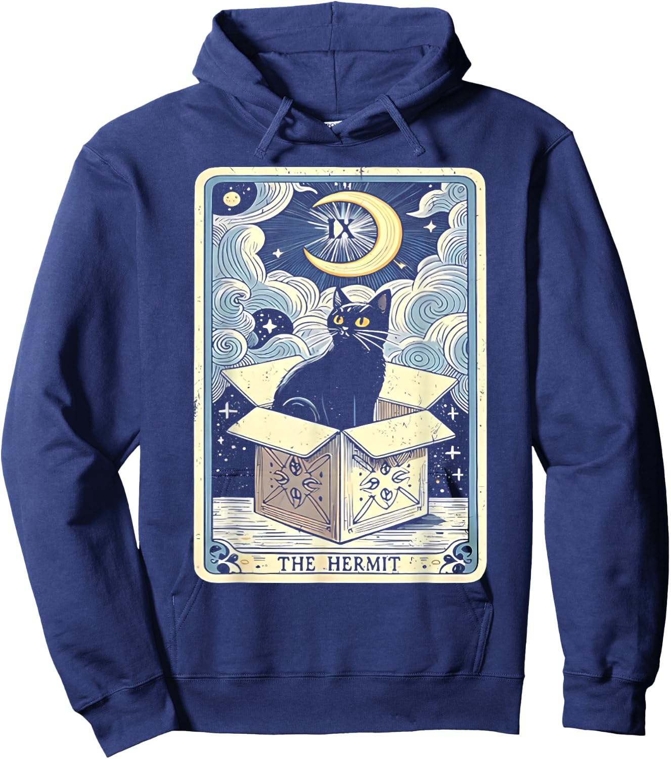 Black Cat The Hermit Tarot Card Women Hoodie - Hoodie | Navy