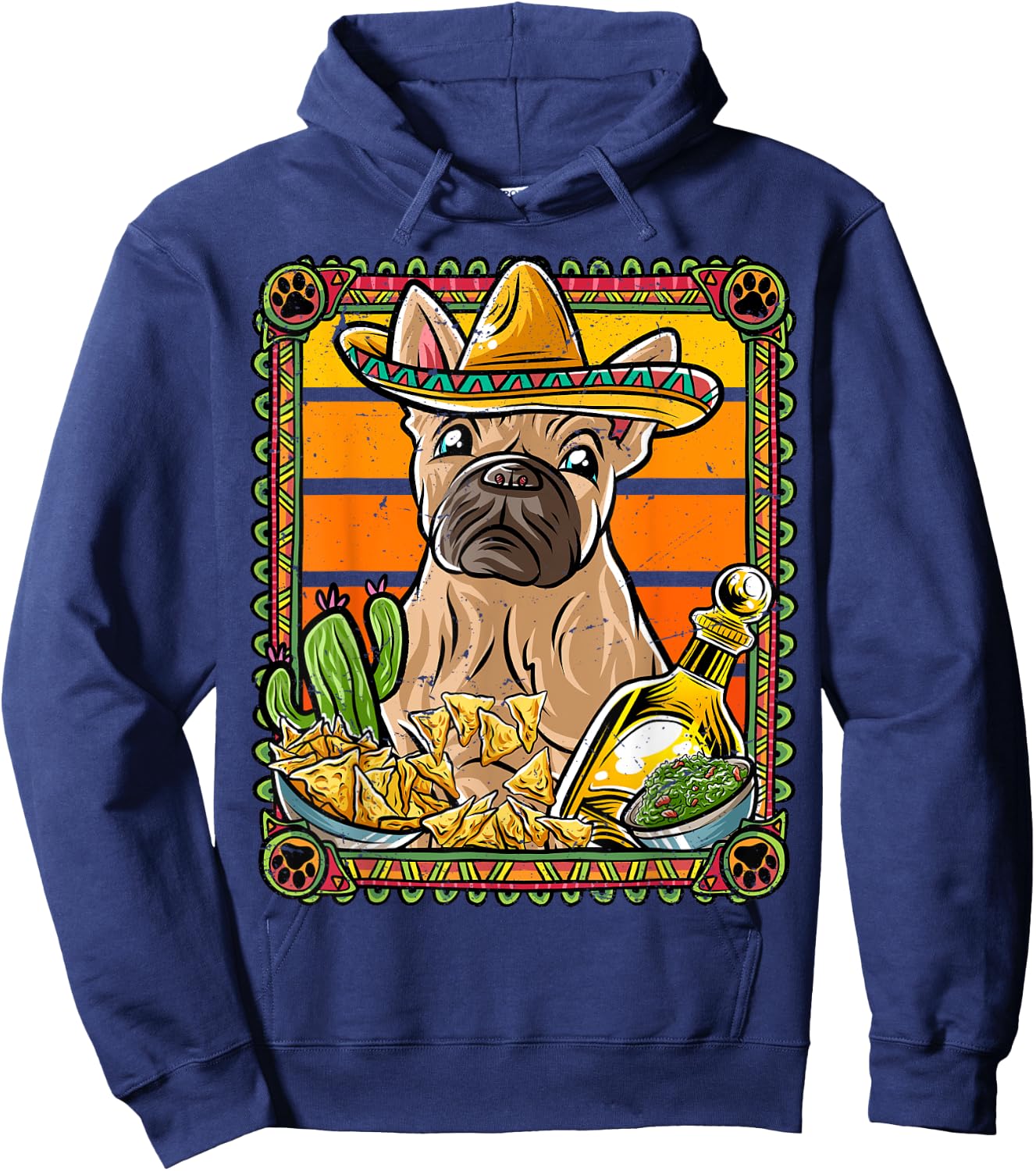 French Bulldog Cinco De Mayo Mexican Sombrero Frenchie Dog Hoodie - Hoodie | Navy