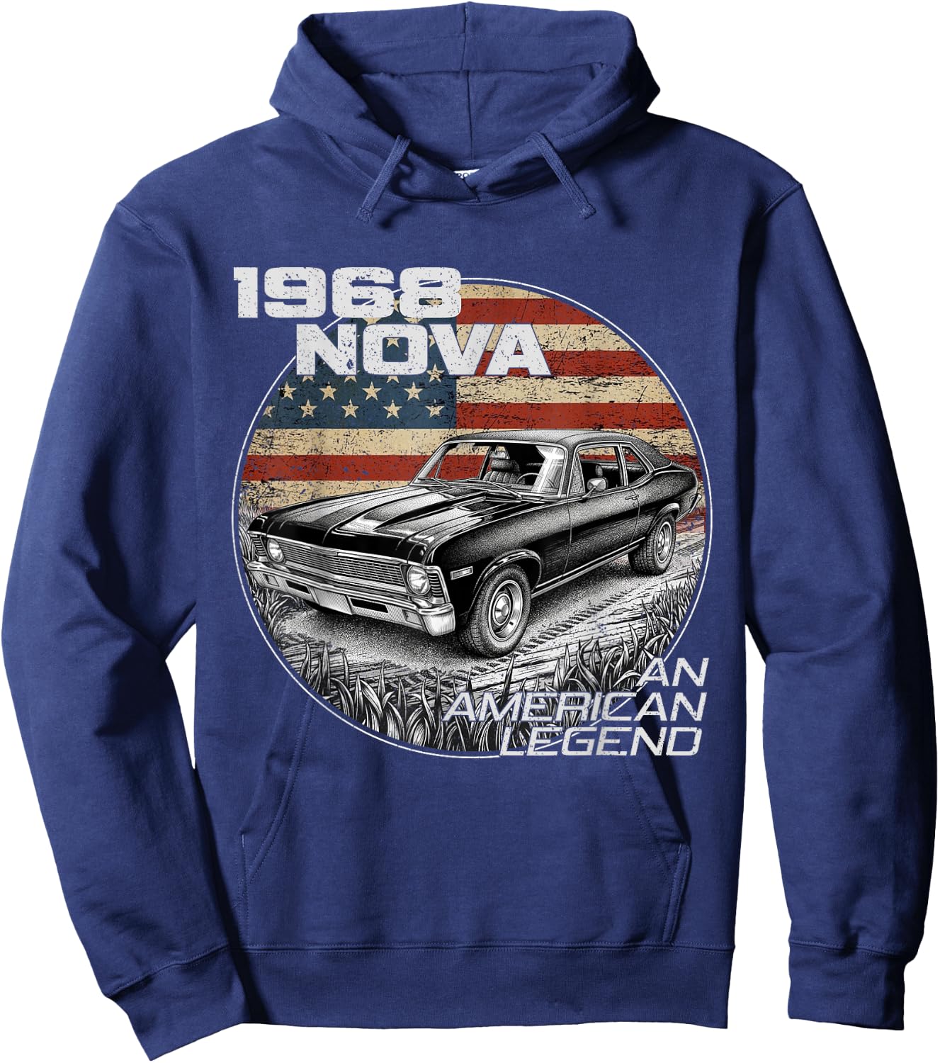 1968 68 Nova Silhouette Muscle Car American Flag Hoodie - Hoodie | Navy