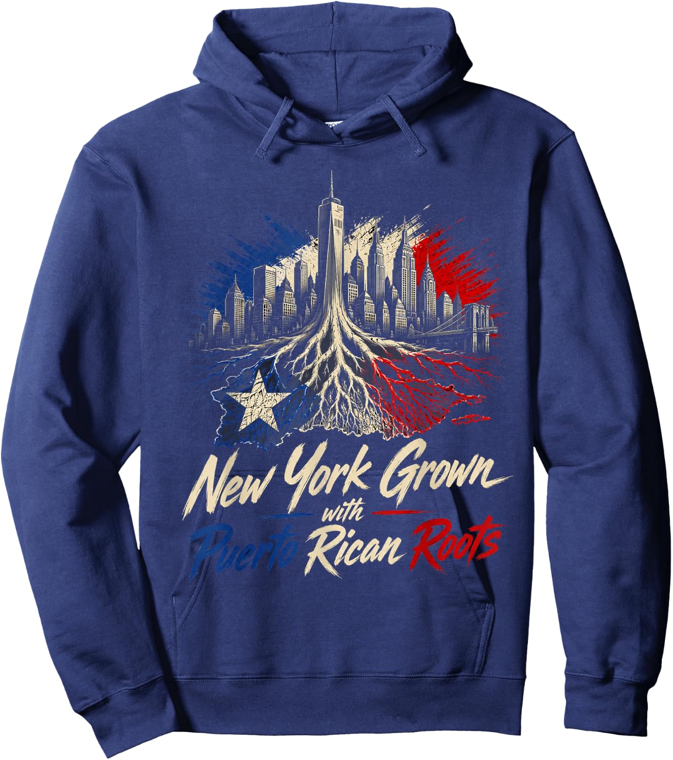 New York Grown with Puerto Rican Roots - Boricua Pride Art Hoodie - Hoodie | Navy