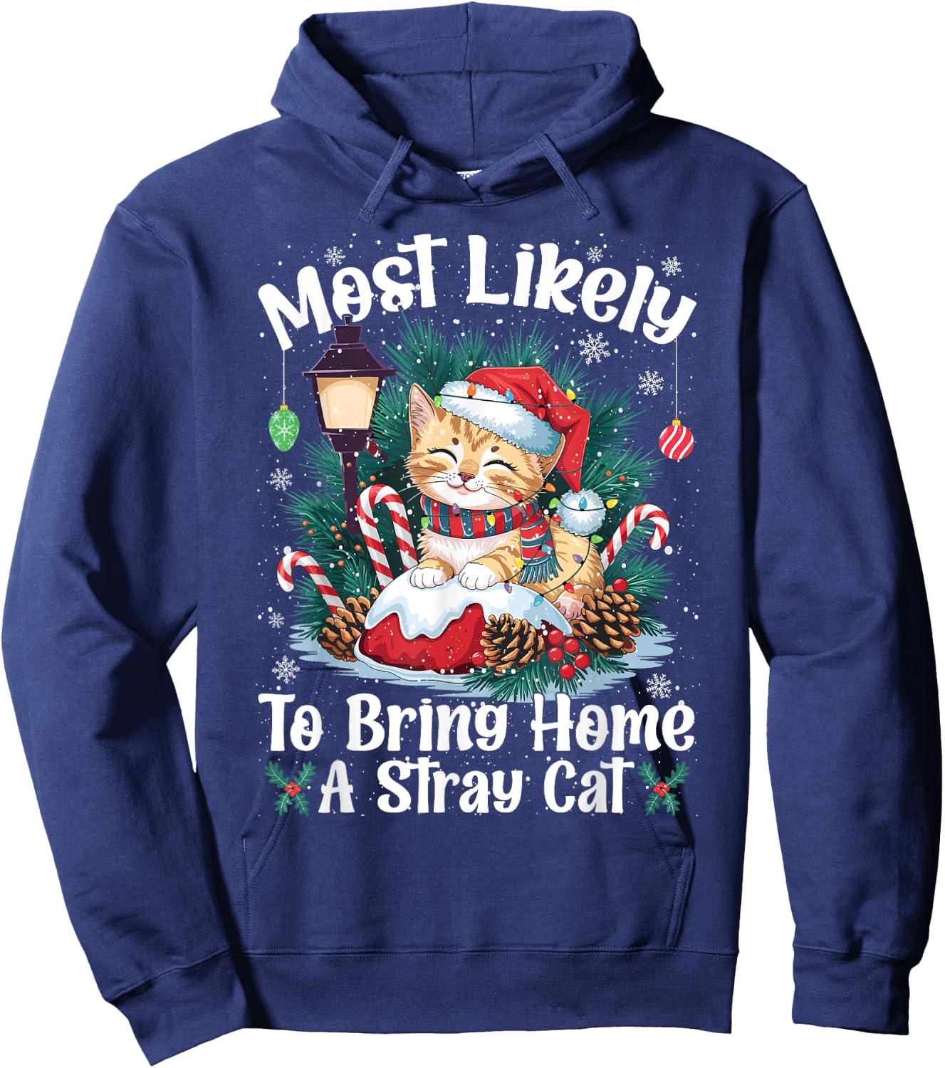 Most Likely To Bring Home A Stray Cat Christmas Pajamas Women Kids Hoodie - Hoodie | Navy