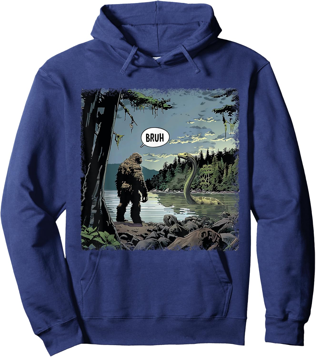 Classic Loch Ness Monster With Bigfoot Funny Animal Happily Hoodie - Hoodie | Navy