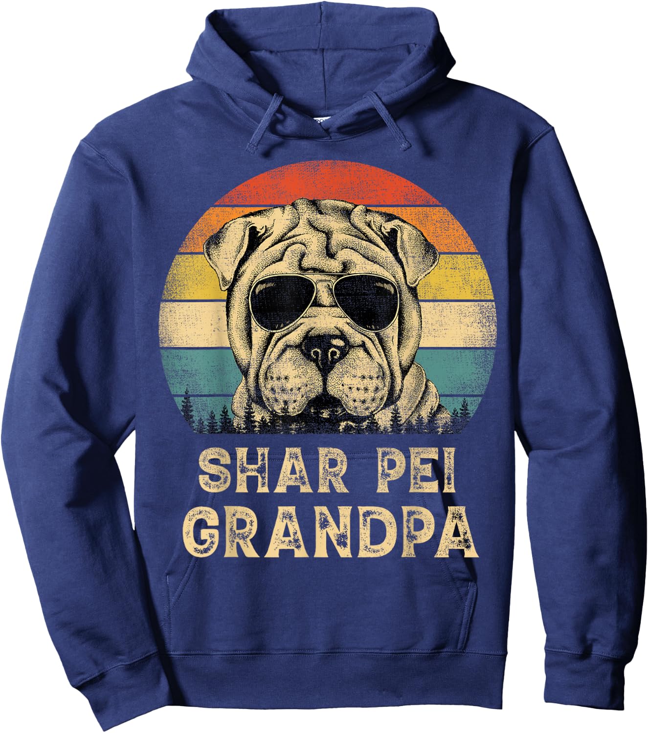 Vintage Shar Pei Grandpa Dog Lovers Father's Day Hoodie - Hoodie | Navy