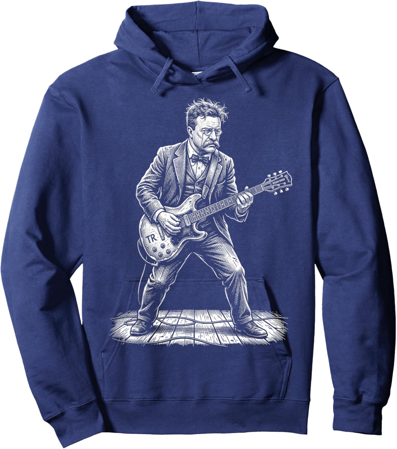 Theodore Roosevelt Rockstar President Electric Guitar Art Hoodie - Hoodie | Navy